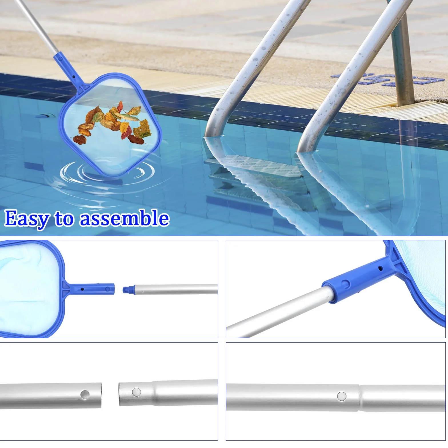 Epuisette Piscine Fond 123 cm Manche Télescopique Filet Nettoyage Piscine Spa