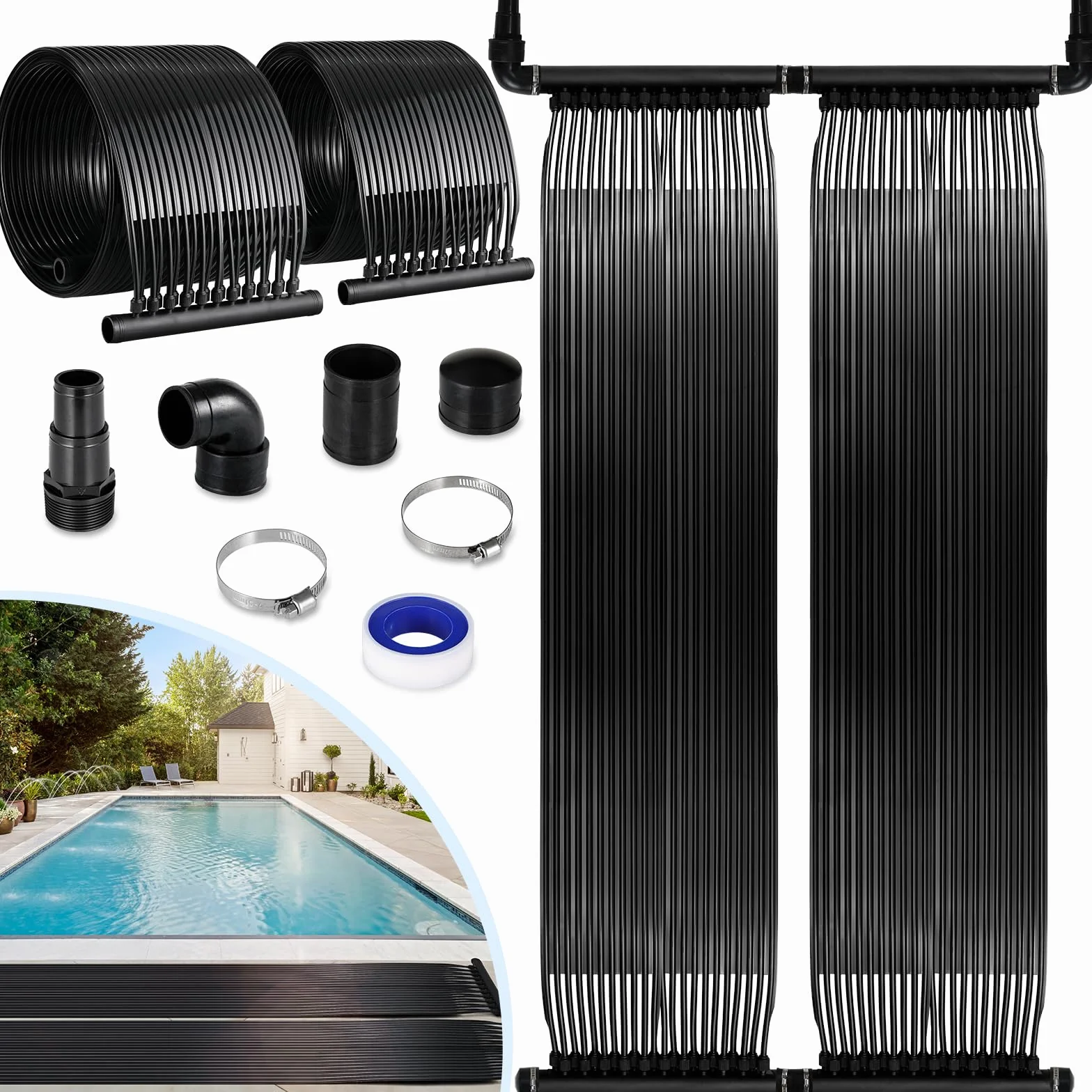 Chauffage Solaire pour Piscine 75x600 cm Tapis Solaire 4,5㎡ Résistant aux UV