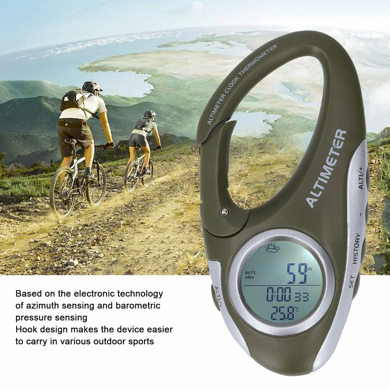 Baromètre Altimètre Numérique Multifonctionnel, Thermomètre Moniteur d'Altitude Métrique, Portable avec Rétroéclairage, pour Sports de Plein Air