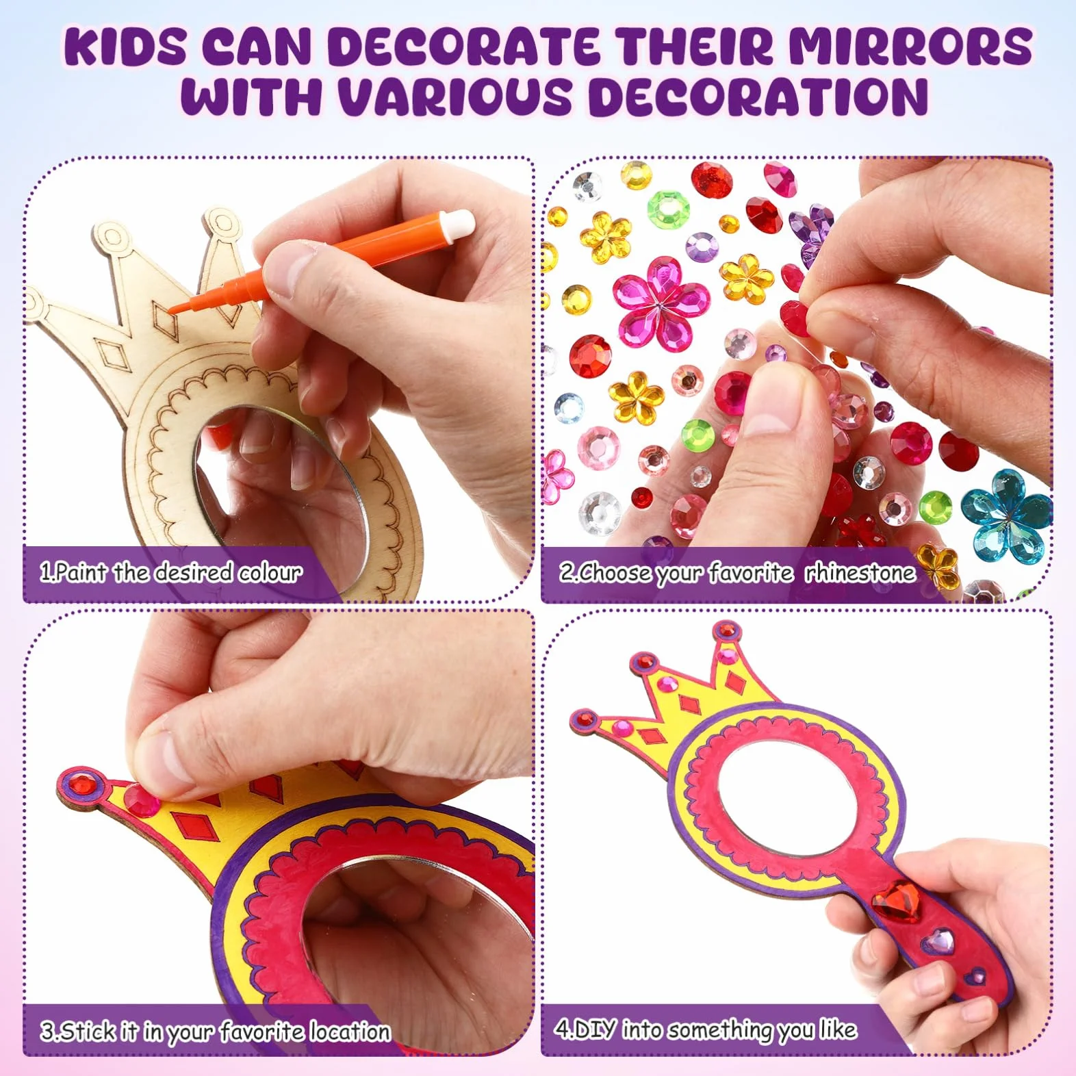 TOYANDONA 8 Pièces Miroirs en Bois Artisanaux pour Enfants Peinture À Faire Soi-Même Miroir De Princesse Activités Artistiques