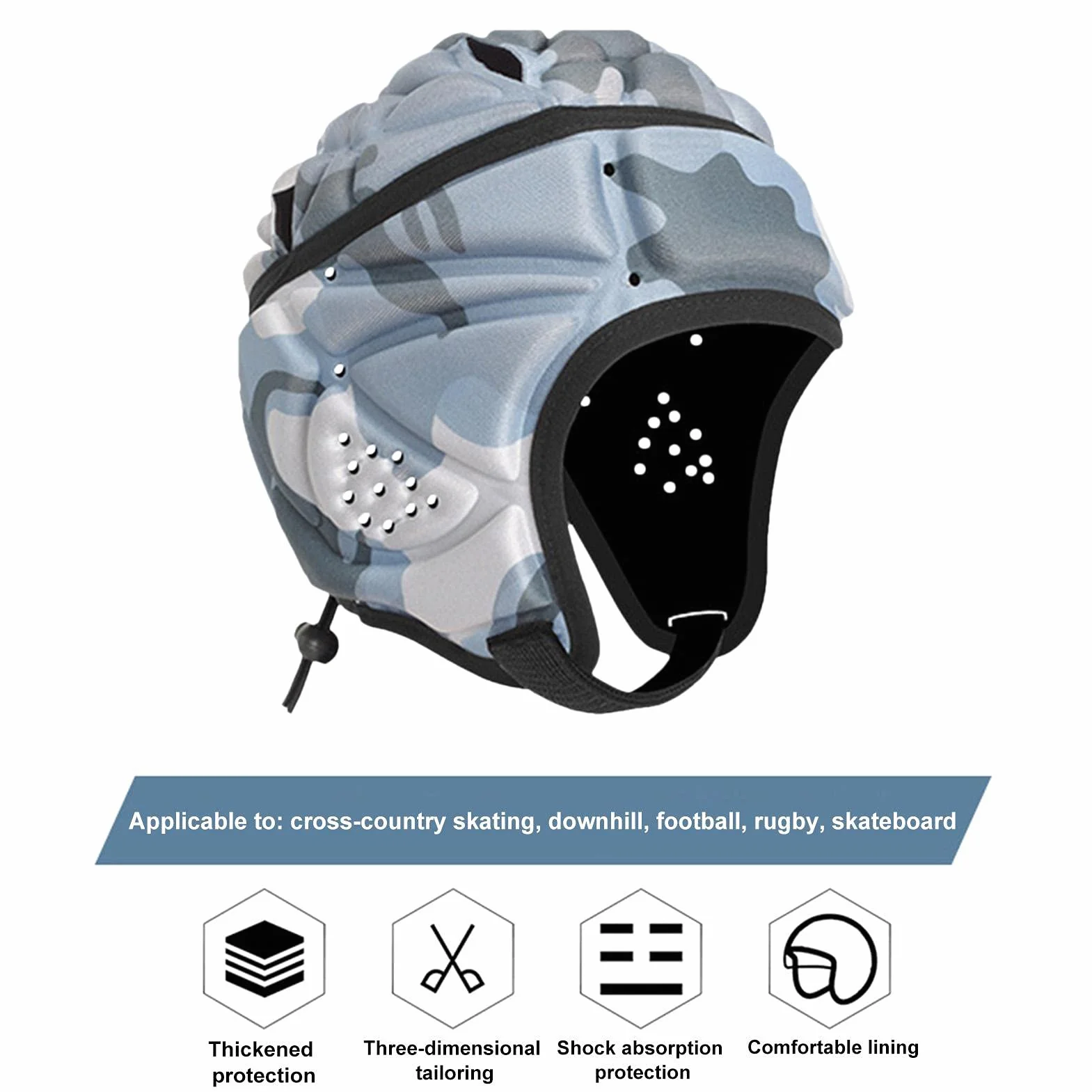 Casque pour enfants, casque de football pour enfants, rembourré, protection de la tête de l'Eva anti-collision, casque de football, protection de la tête sportive (34 x 20 cm)