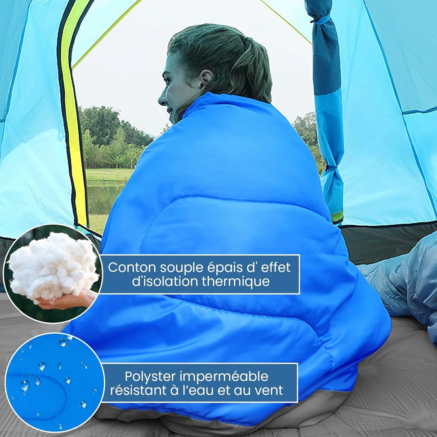 GYMAX Sac de Couchage Adulte 220 x 150 cm, Séparable pour 2 Personnes avec Oreillers, 2 Modes d'Utilisation, Pratique avec Fermetures Éclairs, Design Léger et Étanche, pour Camping, Randonnée