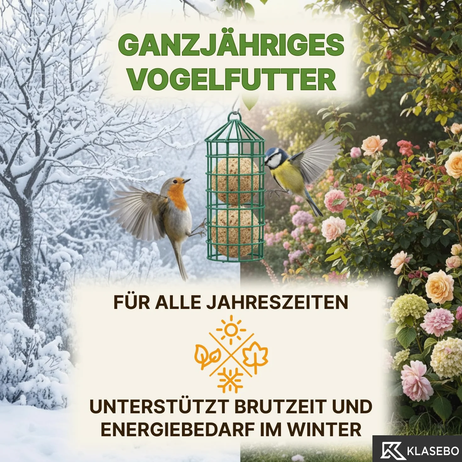 KLASEBO Boules de Graisse Oiseaux avec Insectes, Lot de 200 x 90 g, sans Filet, Nourriture Exterieur