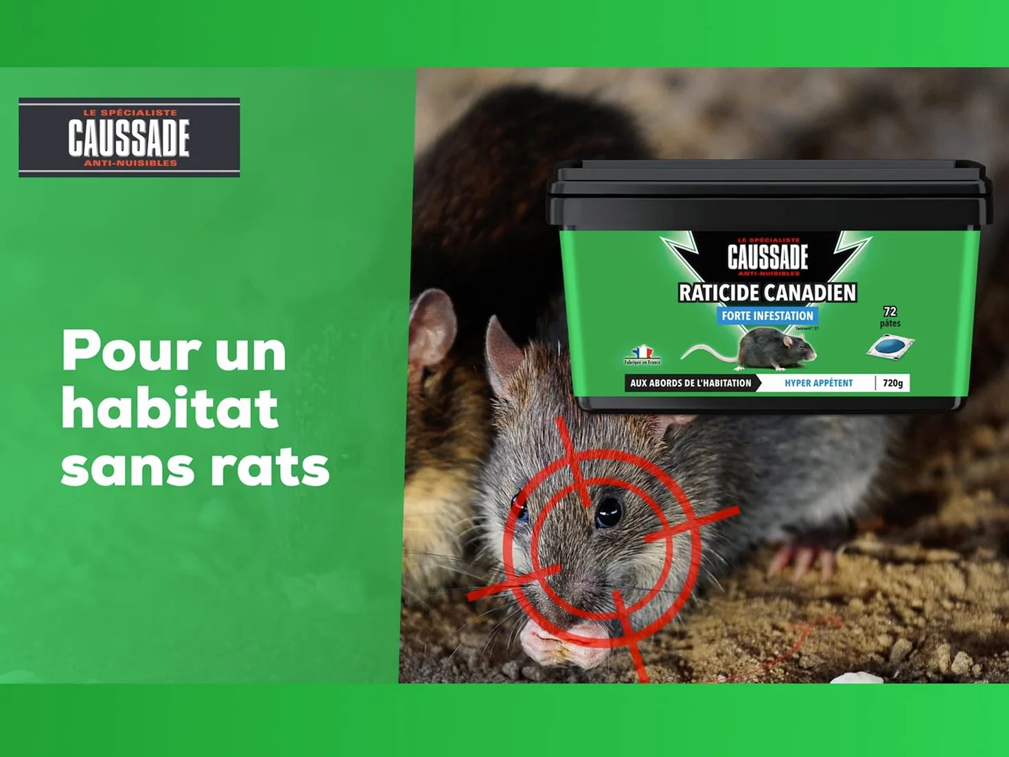 Caussade Raticide Canadien Anti Rats & Souris Fortes Infestations 72 Appâts pâtes 720g
