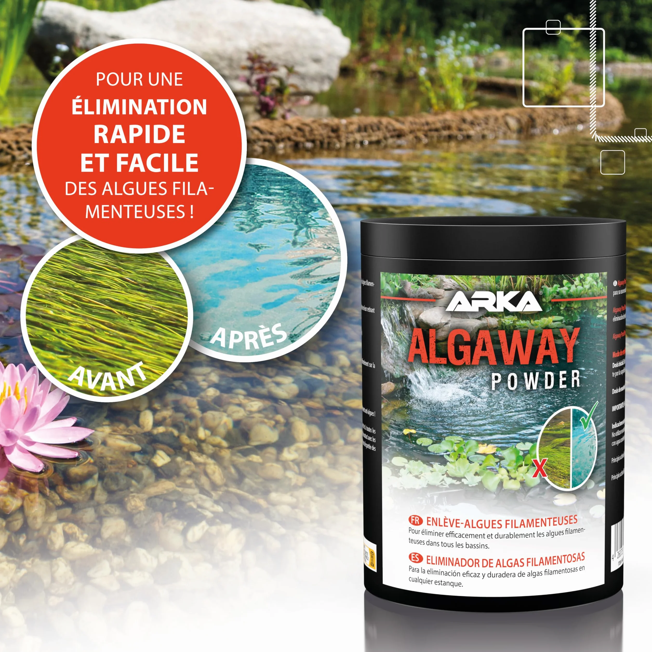 ARKA Pond Algaway Powder éliminateur d'algues - élimine rapidement et efficacement les algues dans n'importe quel étang