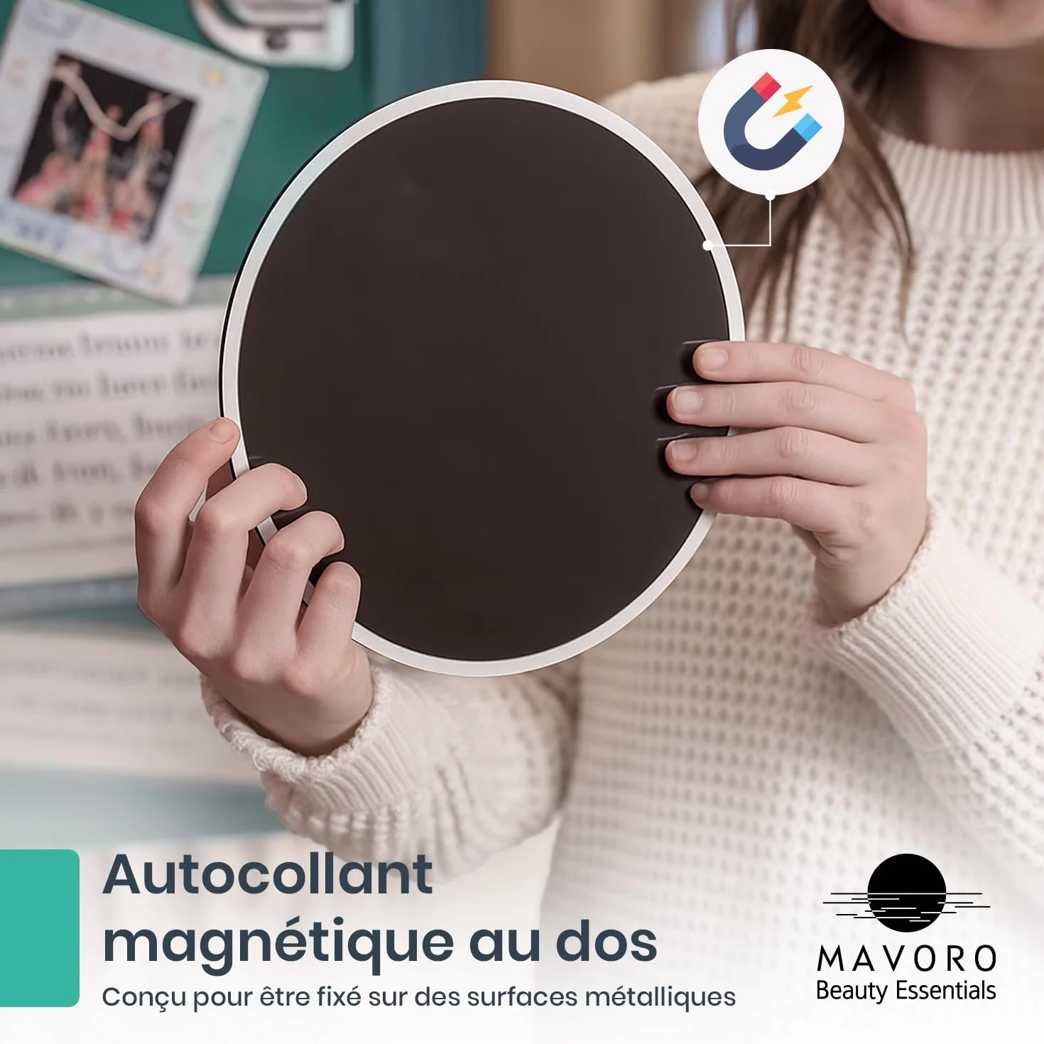 Mavoro Miroir de casier magnétique rond 17,8 cm Acrylique Incassable sans cadre Sécurité enfants
