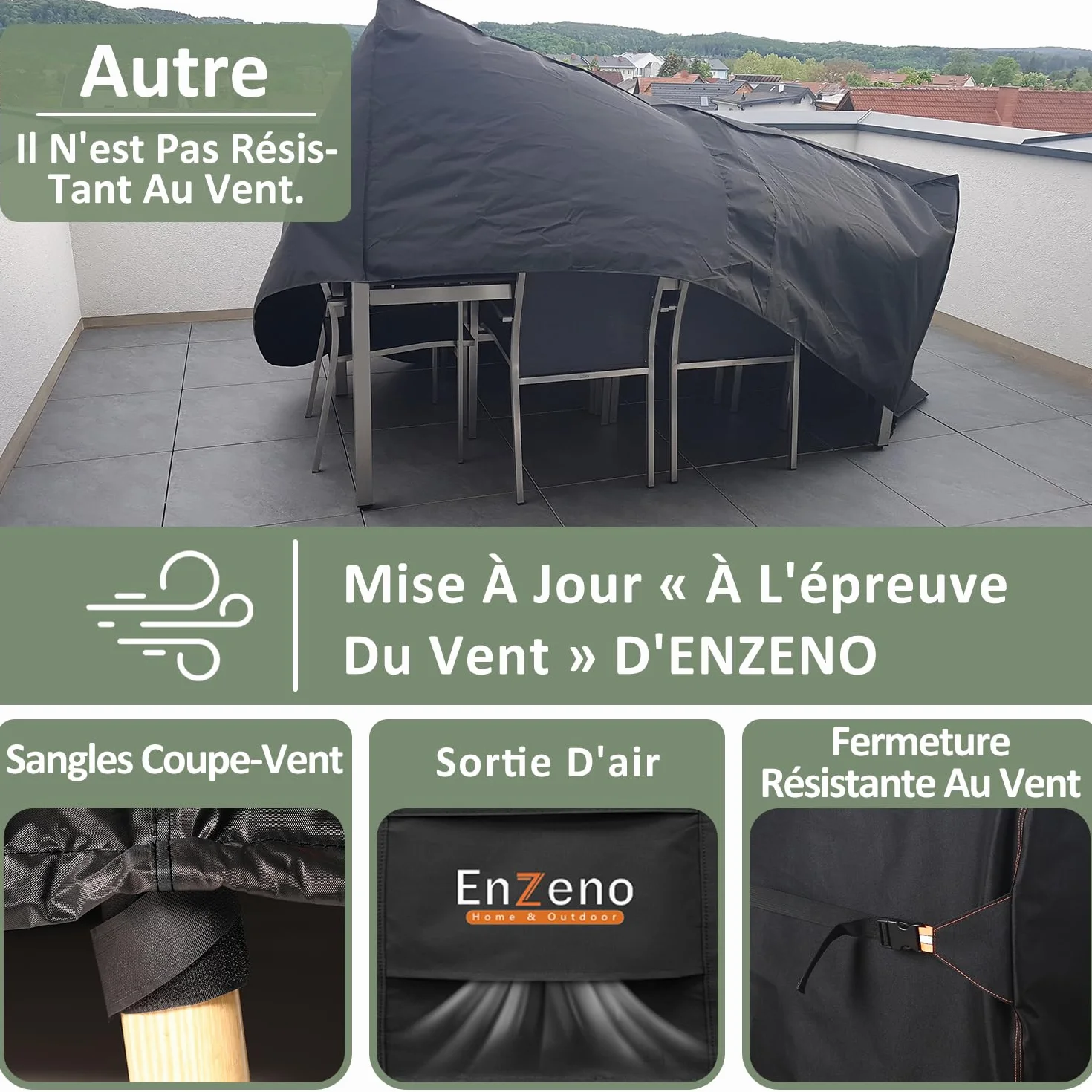 Enzeno Housse Salon de Jardin Imperméable 420D Tissu Oxford Protection Meubles Exterieur avec Évent 200x160x74cm