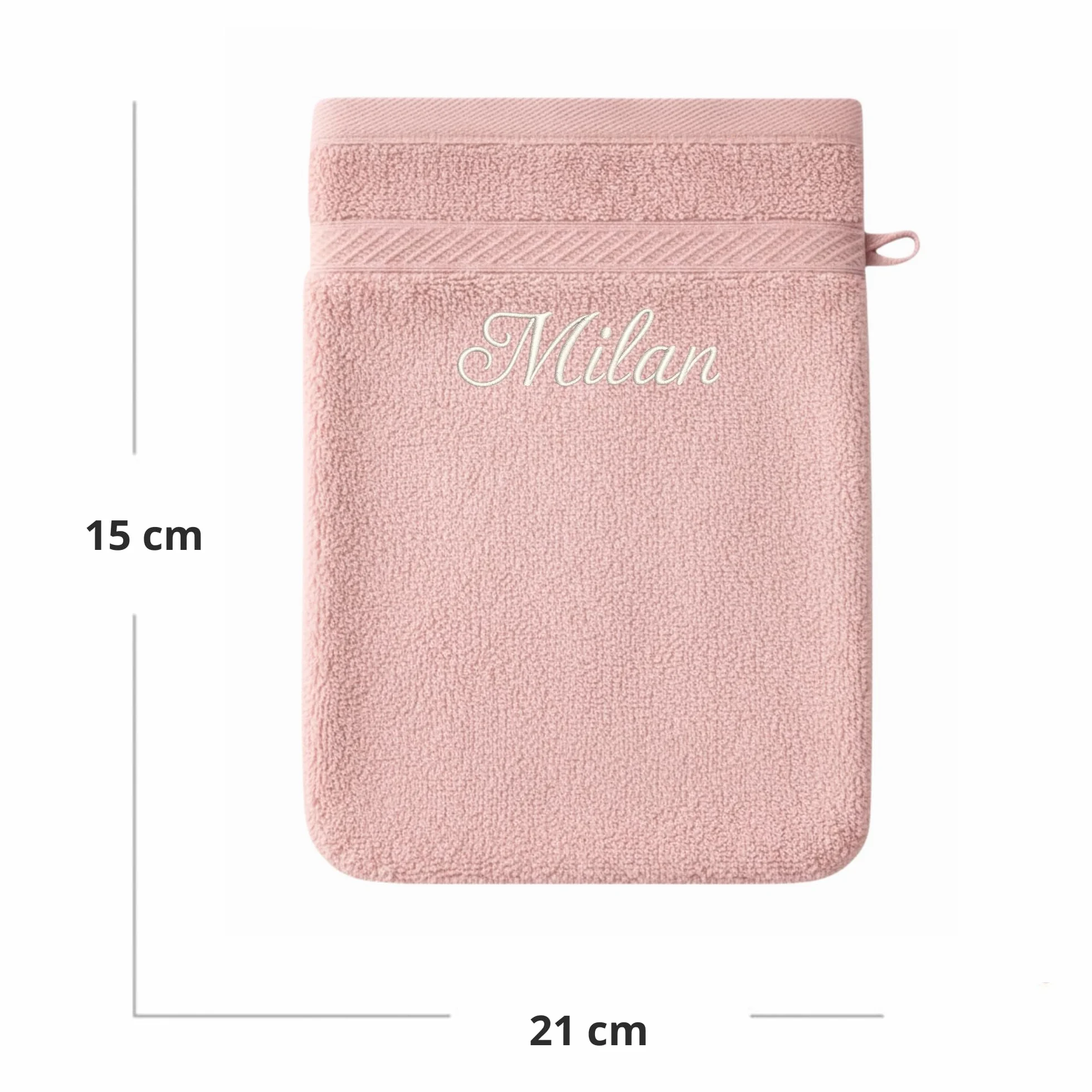 Gant de Toilette personnalisé Rose – Éponge Coton 15x21 cm – Broderie prénom ou initiales – Fabrication Artisanale française
