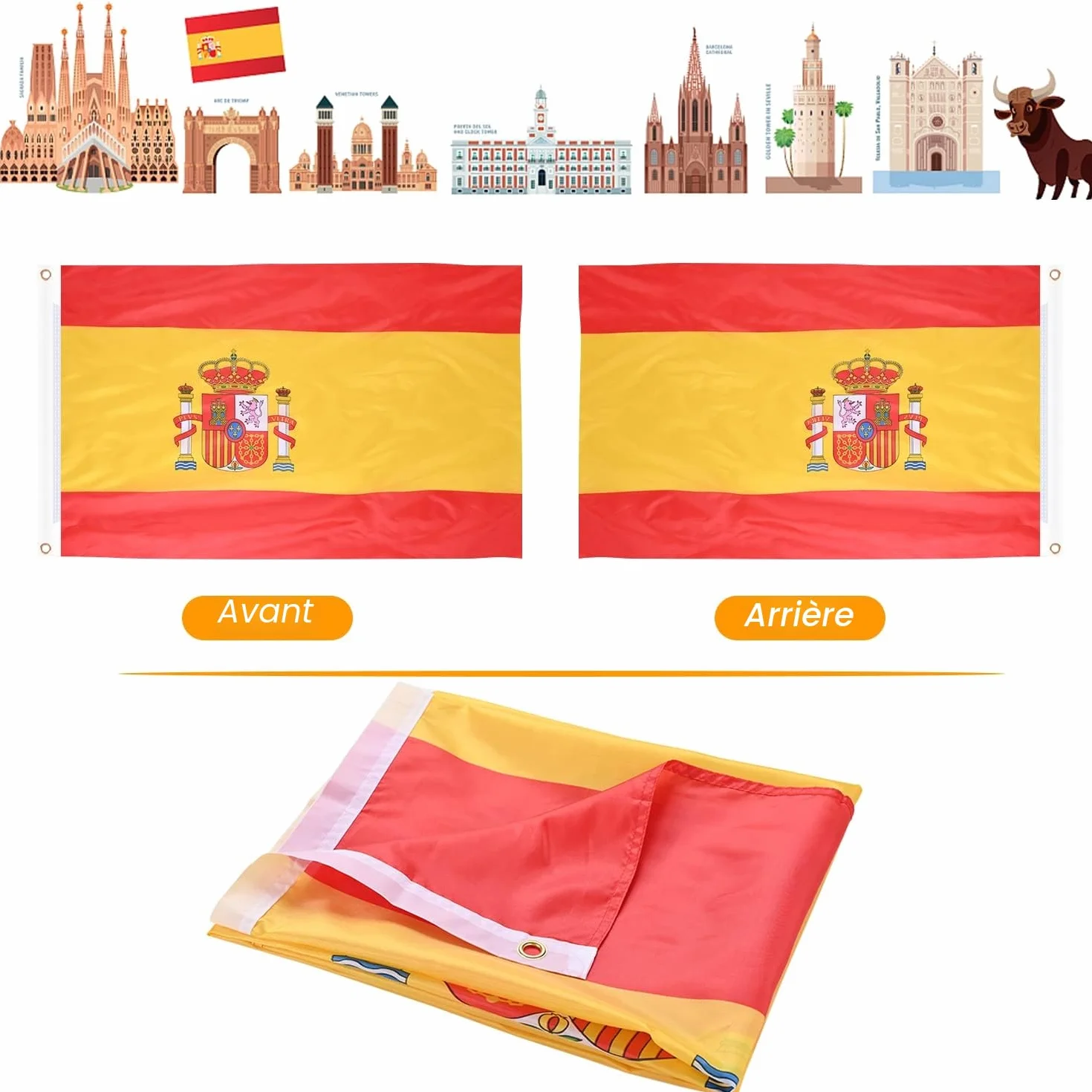 AhfuLife Grande Drapeau Espagnol 90×150cm Double Face Polyester avec Œillets en Laiton