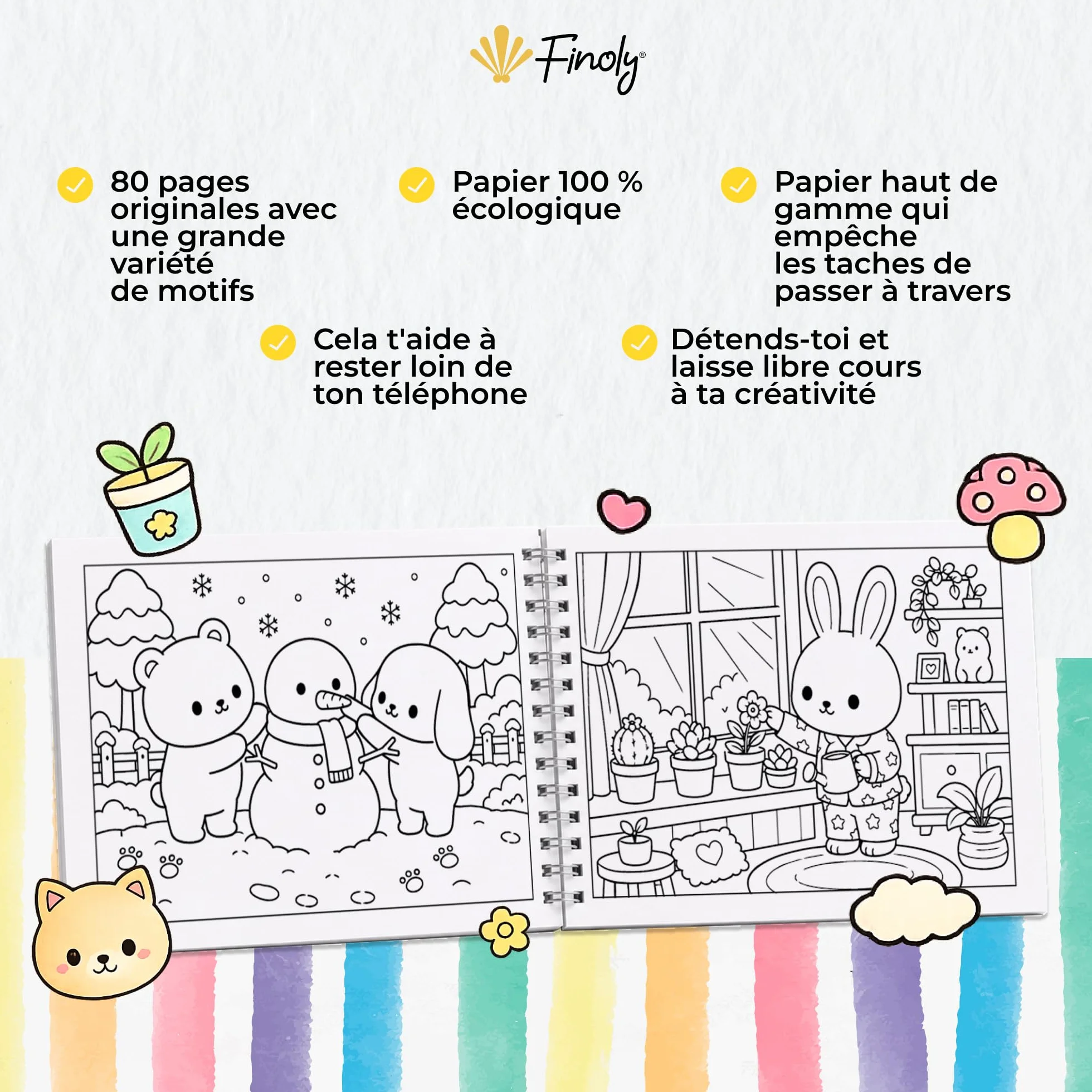 Finoly Livre de Coloriage Adulte A5 80 Dessins Cozy Anti-Stress