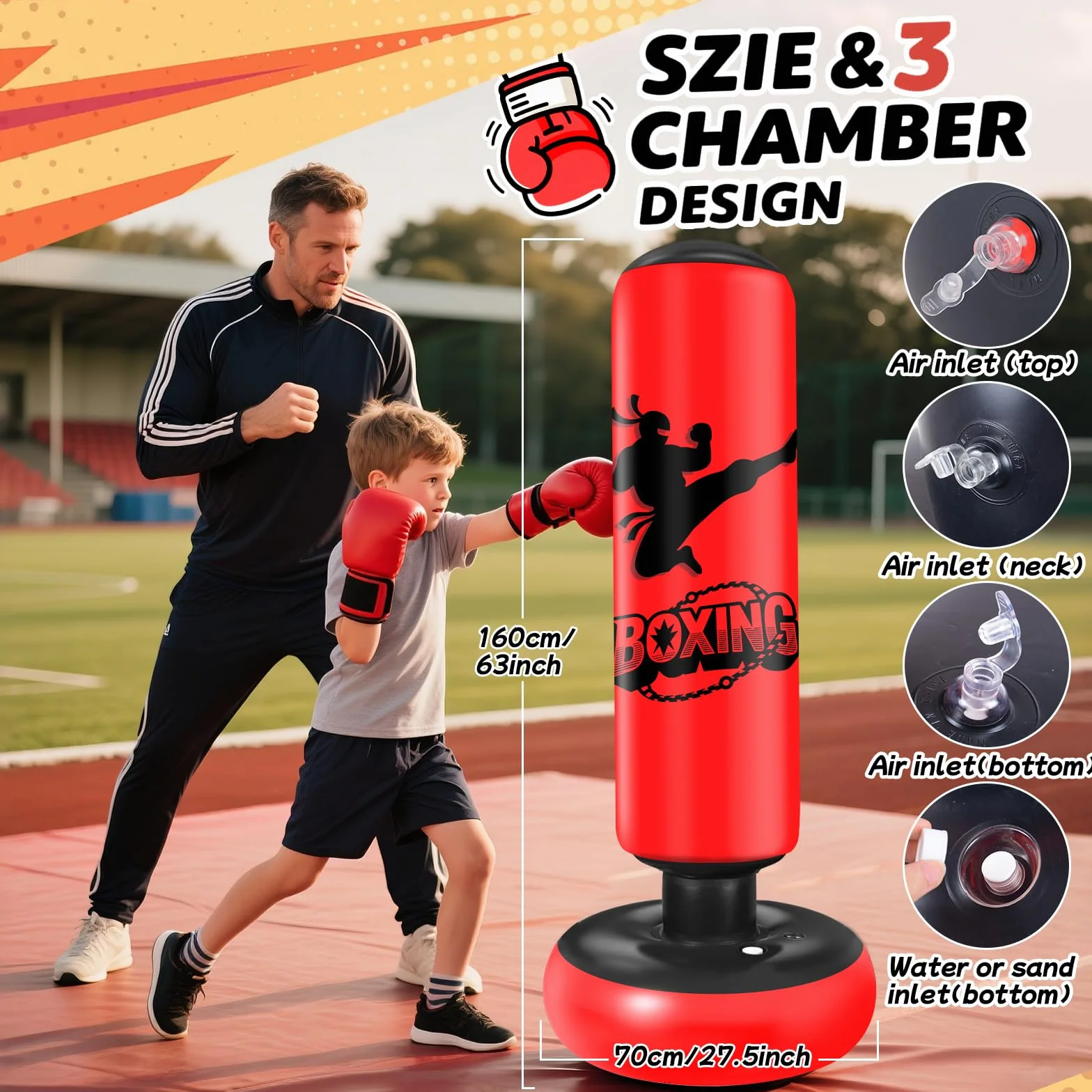 Sac de Frappe Enfant 160CM Ninonly Punching Ball Enfants avec Gants de Boxe Ultra-Résistant PVC Gonflable Sac de Boxe Cadeaux pour GarçOns et Filles 3-12 Ans pour Pratique du Karaté, Taekwondo