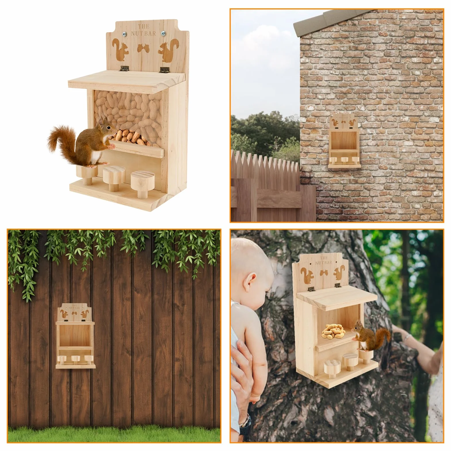 Mangeoire à écureuils en Bois pour Arbre extérieur, Capacité, Tamias, Maison d'alimentation Suspendue