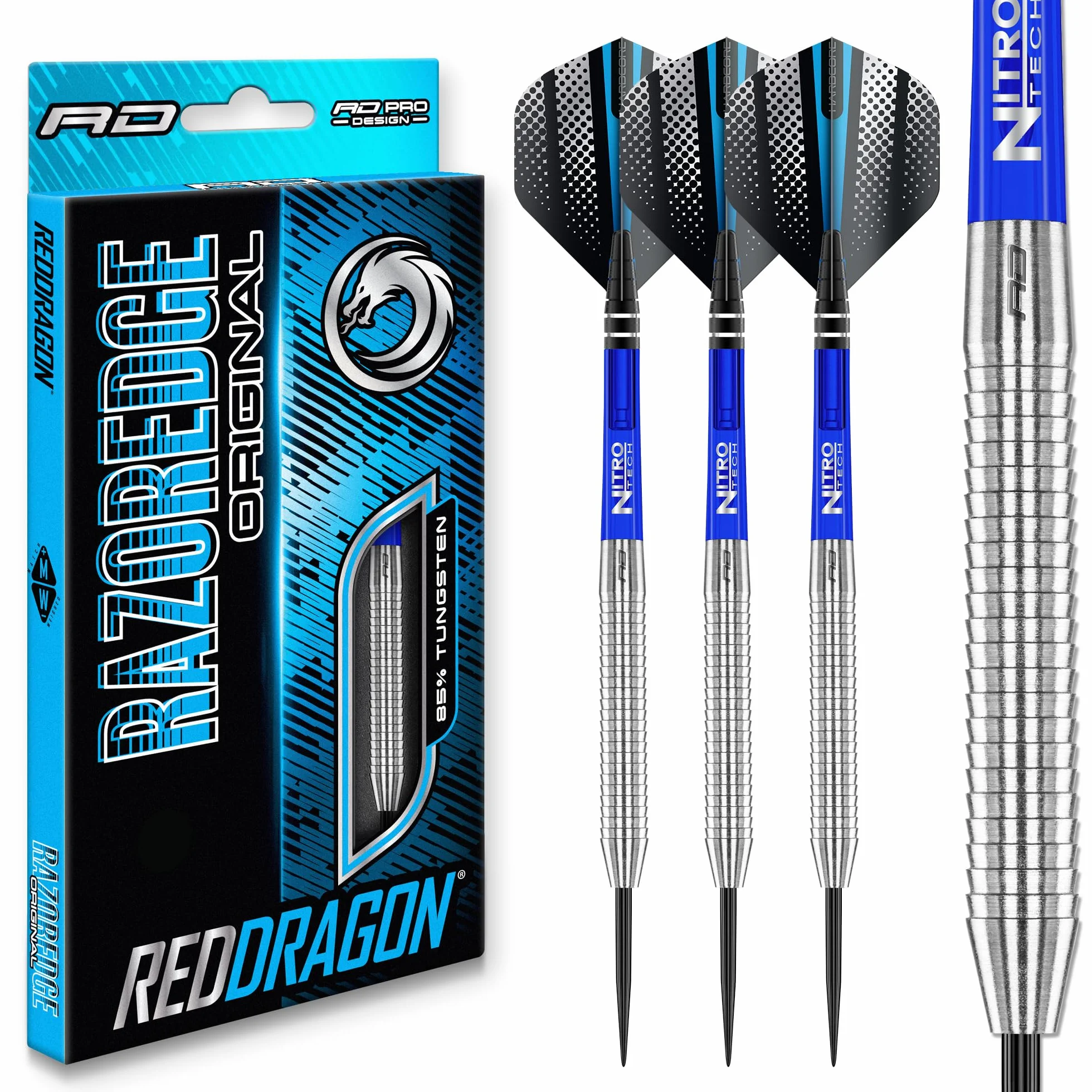 RED DRAGON Razor Edge Original 20g, 21g, 23g, 29g ou 30g Fléchettes Pointes Acier avec Ailettes et Tiges de Flechettes