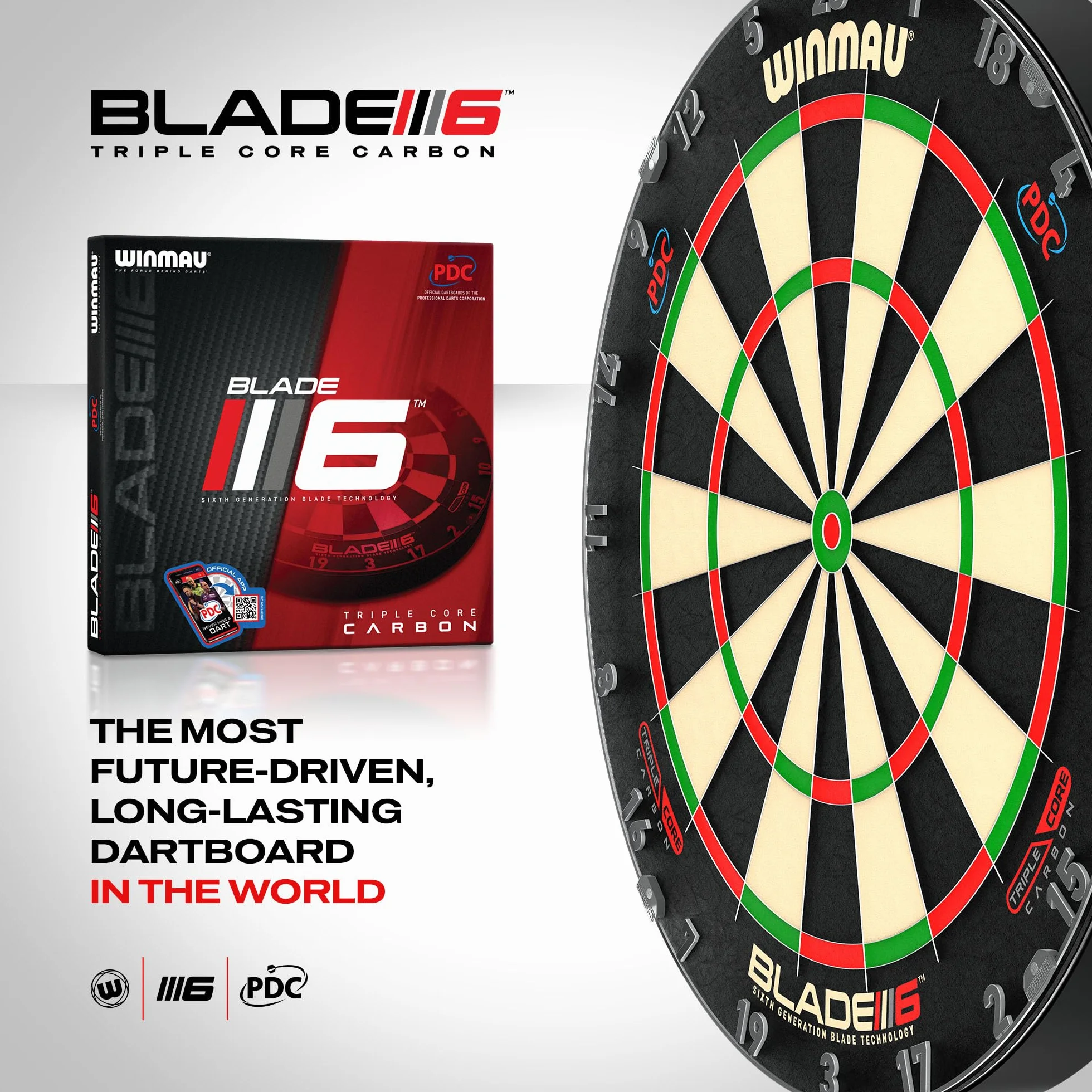 Winmau Blade 6 Triple Core - Cible de Fléchettes Professionnelle Sisal pour Pointes Acier - Dartboard Tournoi PDC à Câblage Ultra-Fin Anti-Rebonds - Standard Officiel Compétition