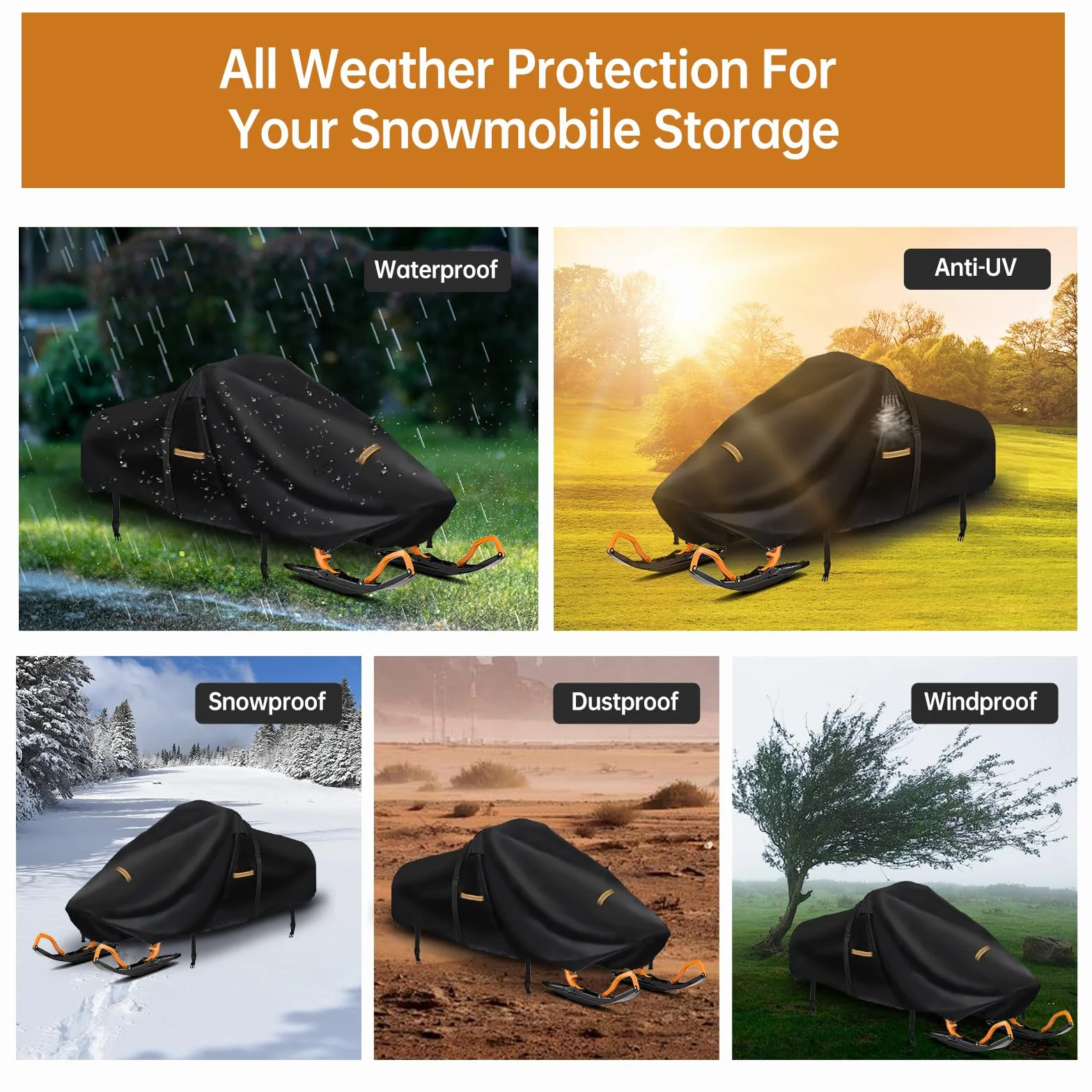 Housse de motoneige en tissu Oxford 420D robuste avec boucles coupe-vent pour Polaris Ski-Doo Arctic Cat Yamaha