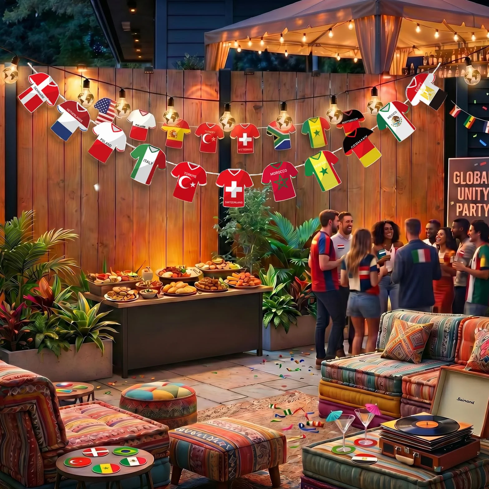 Guirlande de fanions de football 2026 - Décoration de tournoi - 49 pièces - Guirlande de drapeaux de pays - Pour la visualisation publique, bar sportif et fan - Décoration de fête (fanions en