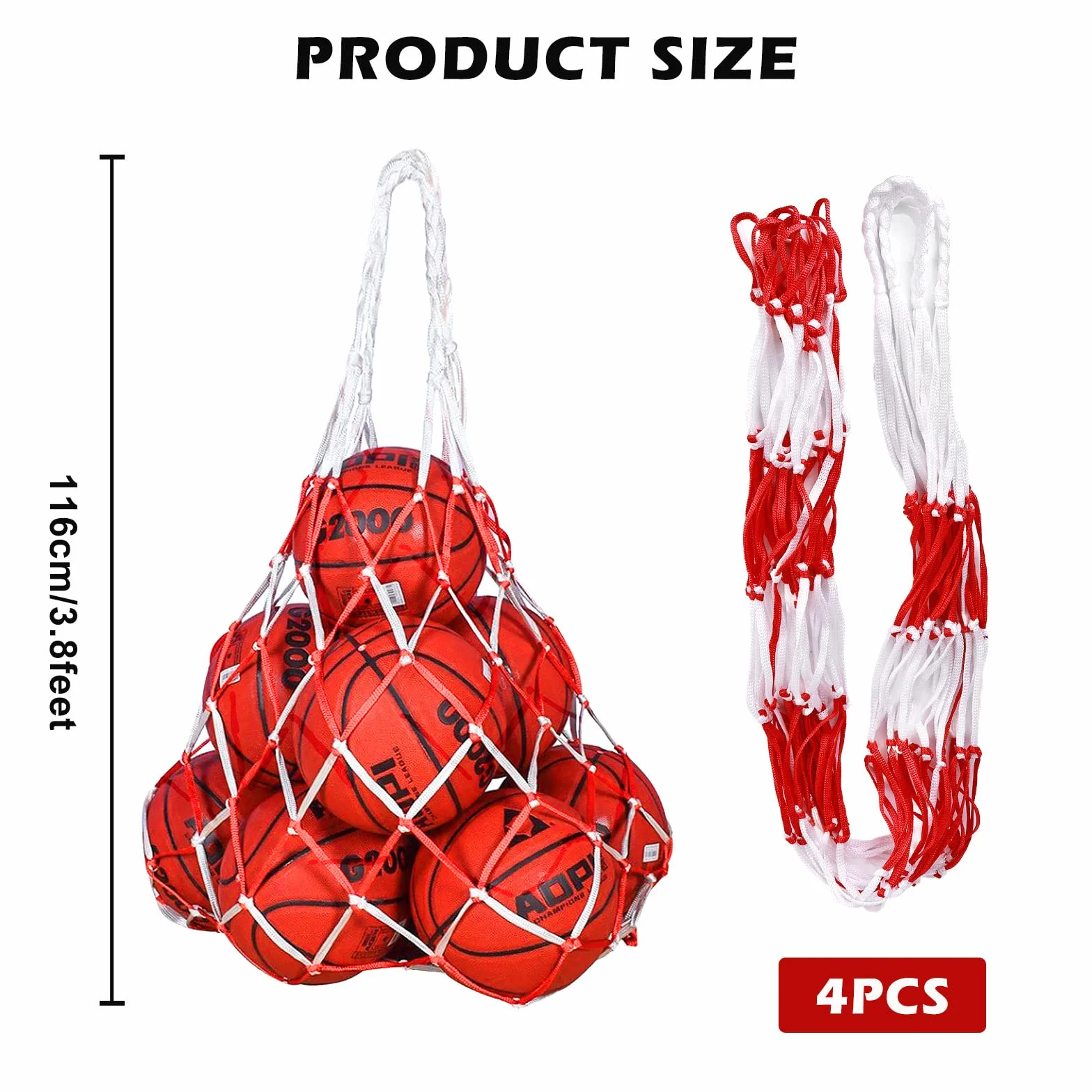 Vegena Lot de 4 filets pour balles de 10 à 15 balles - Portable - En nylon - Pour football, basketball, volley-ball, rugby, handball