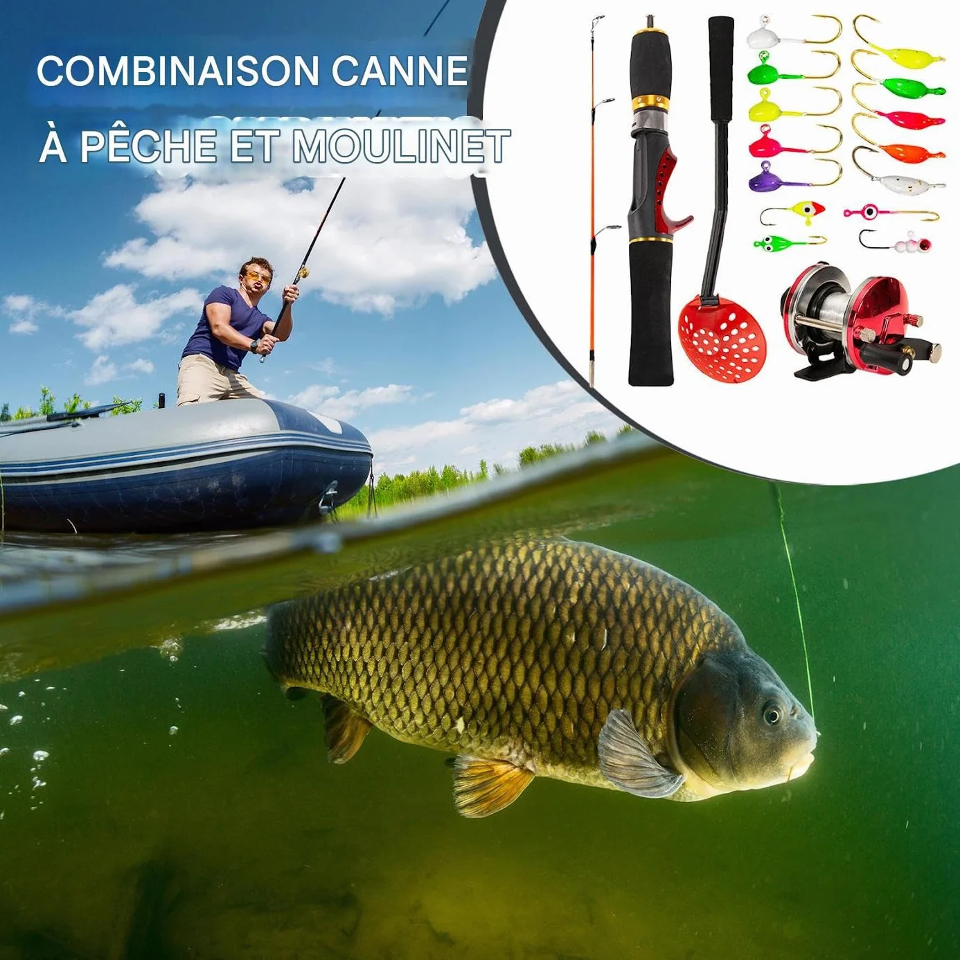 Kit Canne à Pêche Télescopique Combo pour Pêcheurs Adultes