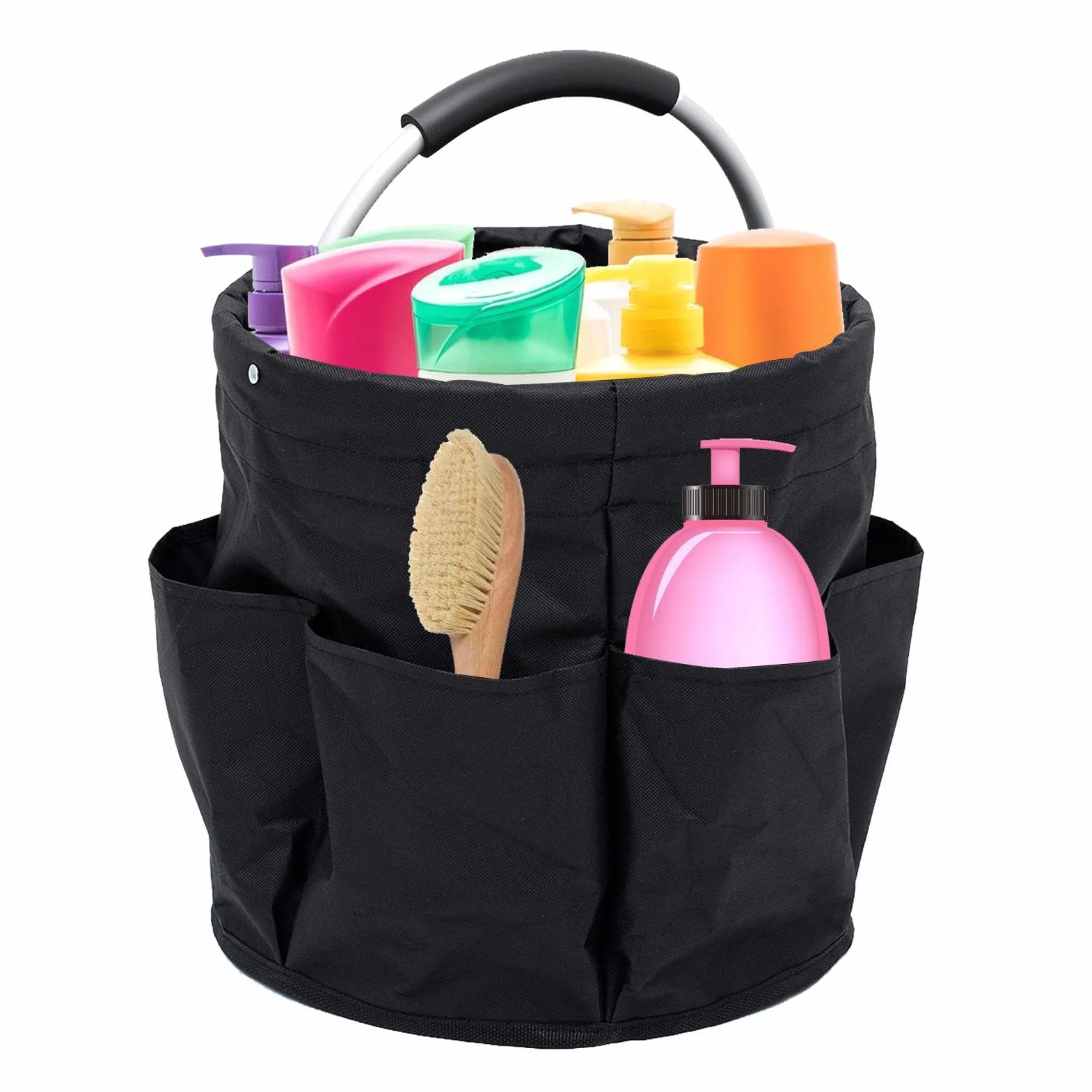 Sac de Rangement Pliable 28x28x28cm avec 6 Poches Latérales, Seau Portable pour Outils Jardinage