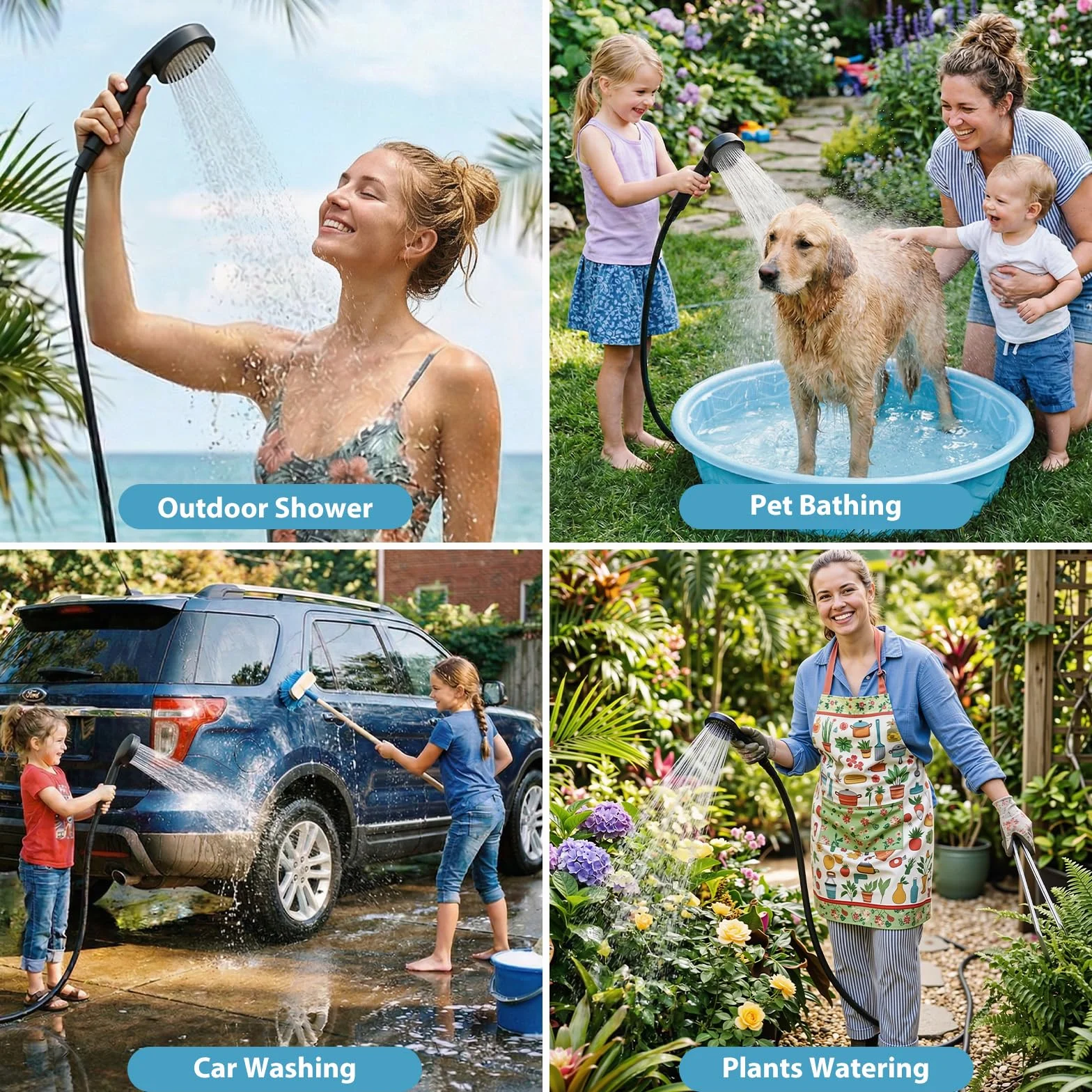 Douche de Camping Portable,avec Ecran Intelligent & 6000mAH,Pompe de Douche Rechargeable,IPX7,4 Modes de Douche et Tuyau de 2M pour Voyages,Randonnées,Camping, Douches, Animaux de Compagnie