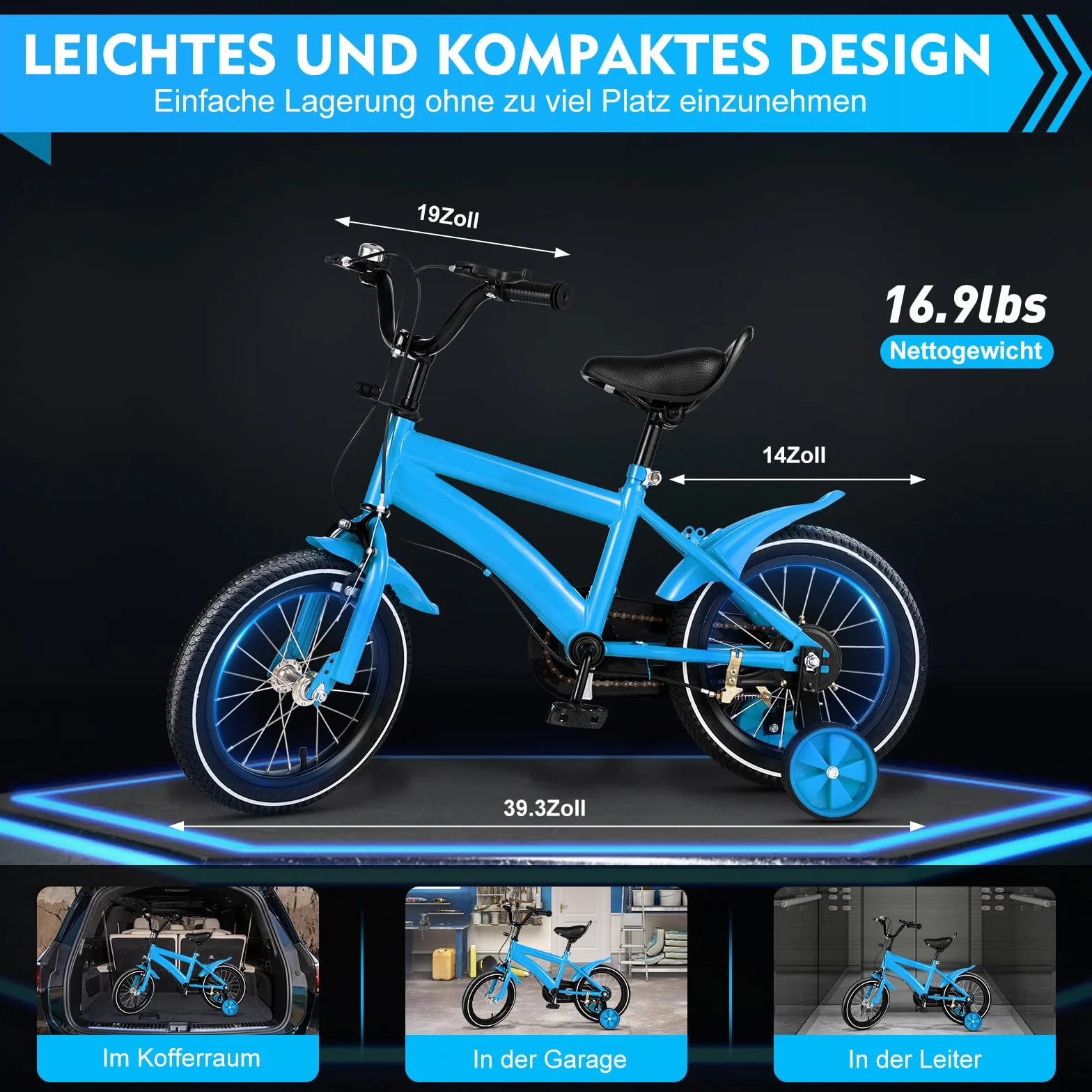 Vélo pour enfant de 14 pouces, à partir de 3 à 6 ans, pour filles et garçons, blanc avec garde-boue et frein avant et arrière combinés, en acier au carbone de qualité supérieure