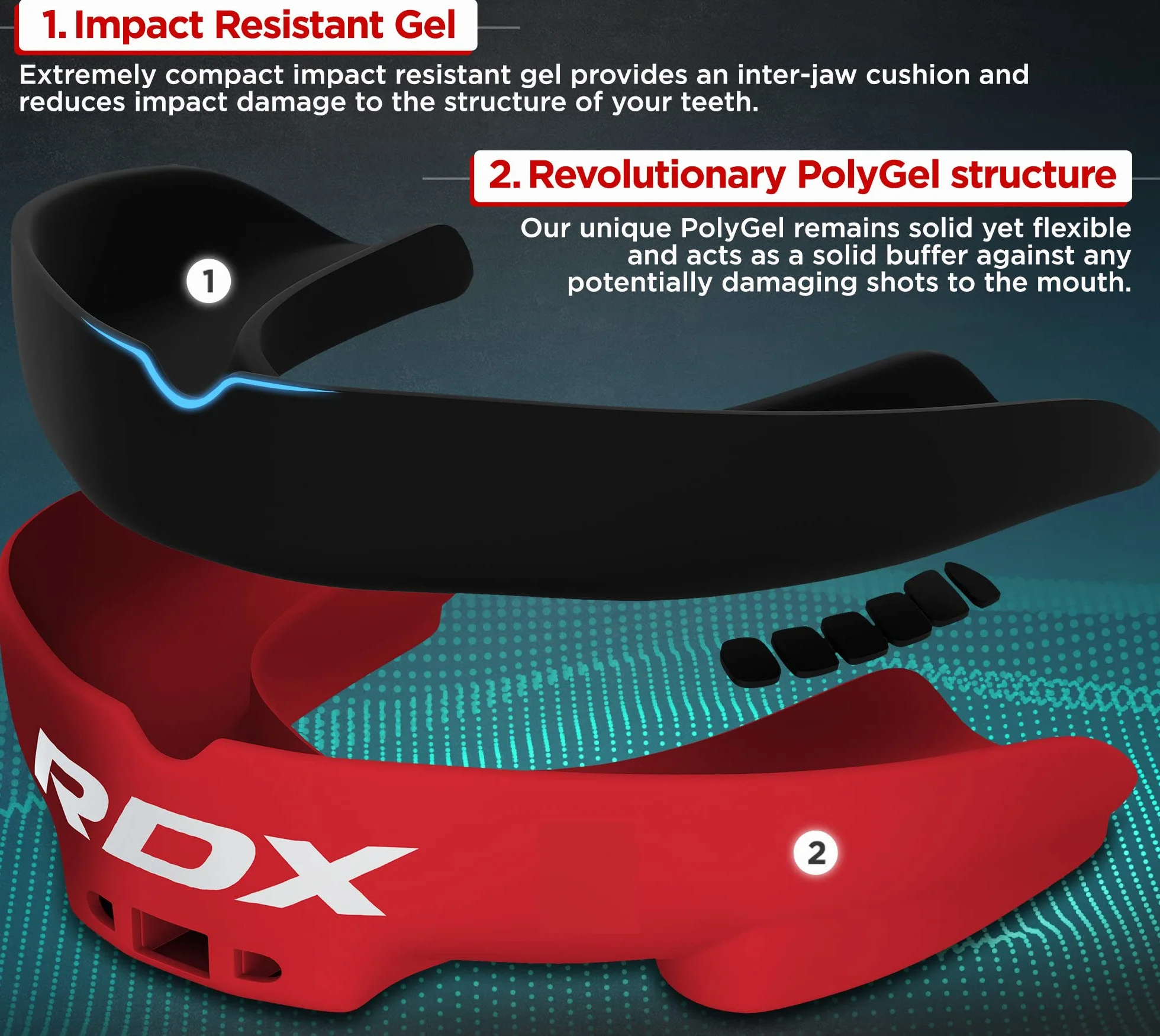 RDX Protège-Dents, Gouttière Coque Dentaire Pour Rugby, MMA, Hockey, Judo, Karaté, Arts Martiaux et Boxe, Respirant et Ajustable, Contient une boîte de rangement unique.