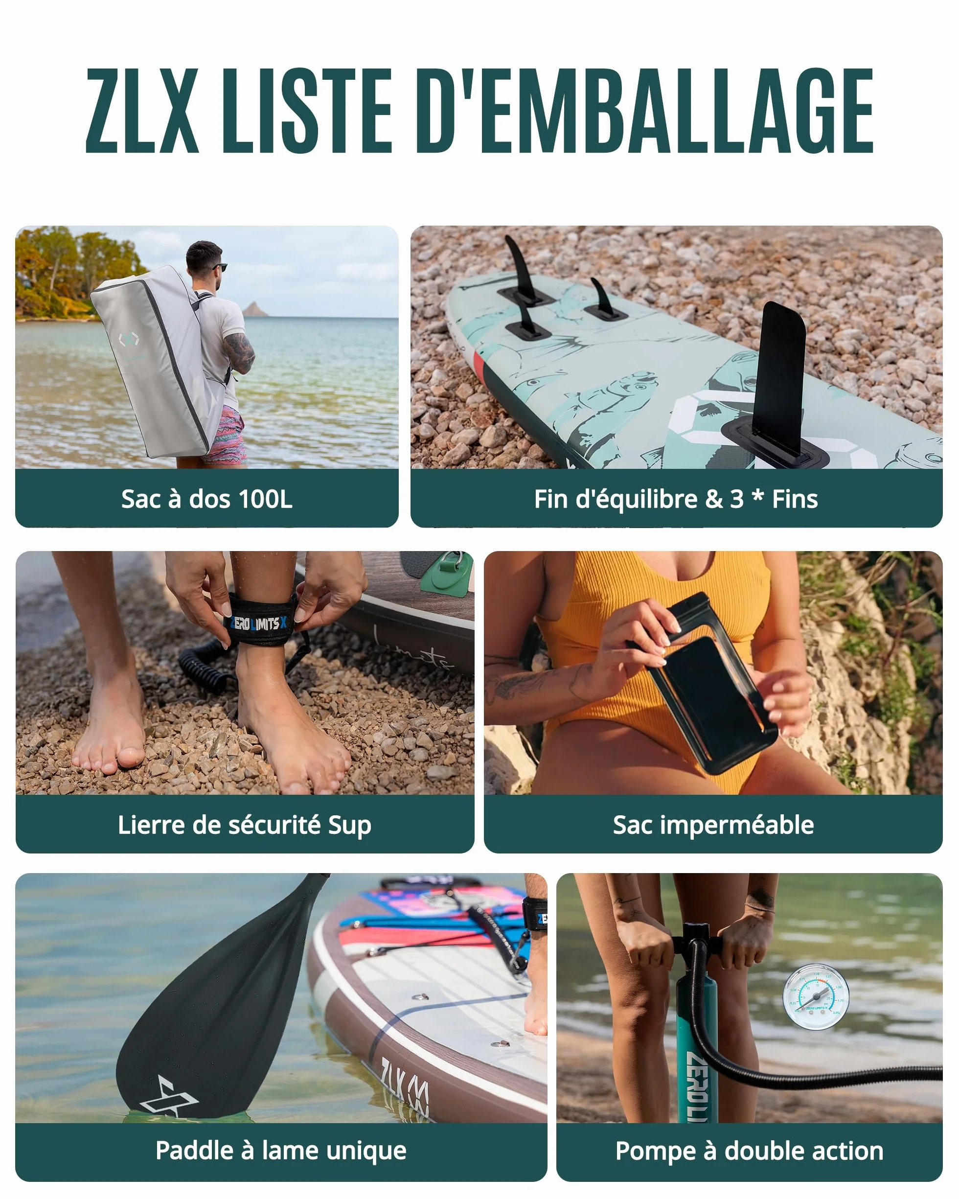 ZLX Paddle Gonflable 350 x 89 cm Extra Large Sup | Planche Stable Antidérapante, Aileron Amélioré, Accessoires Premium, Sac & Pompe Haute Pression, pour Adultes Tous Niveaux avec Siège Gonflable