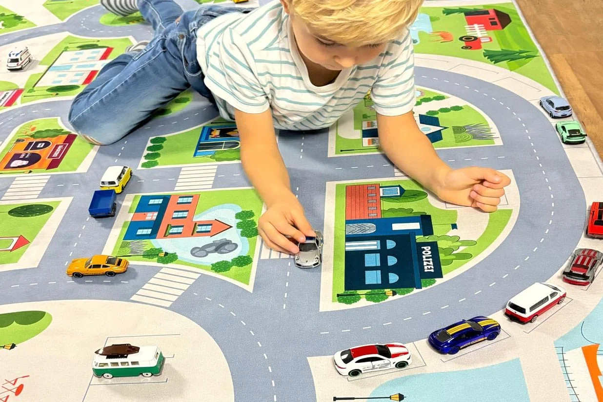 Tapis de Route Cute City pour Enfant – Tapis de Jeu avec Dos Antidérapant, Couleurs Vives, 200 x 140 cm