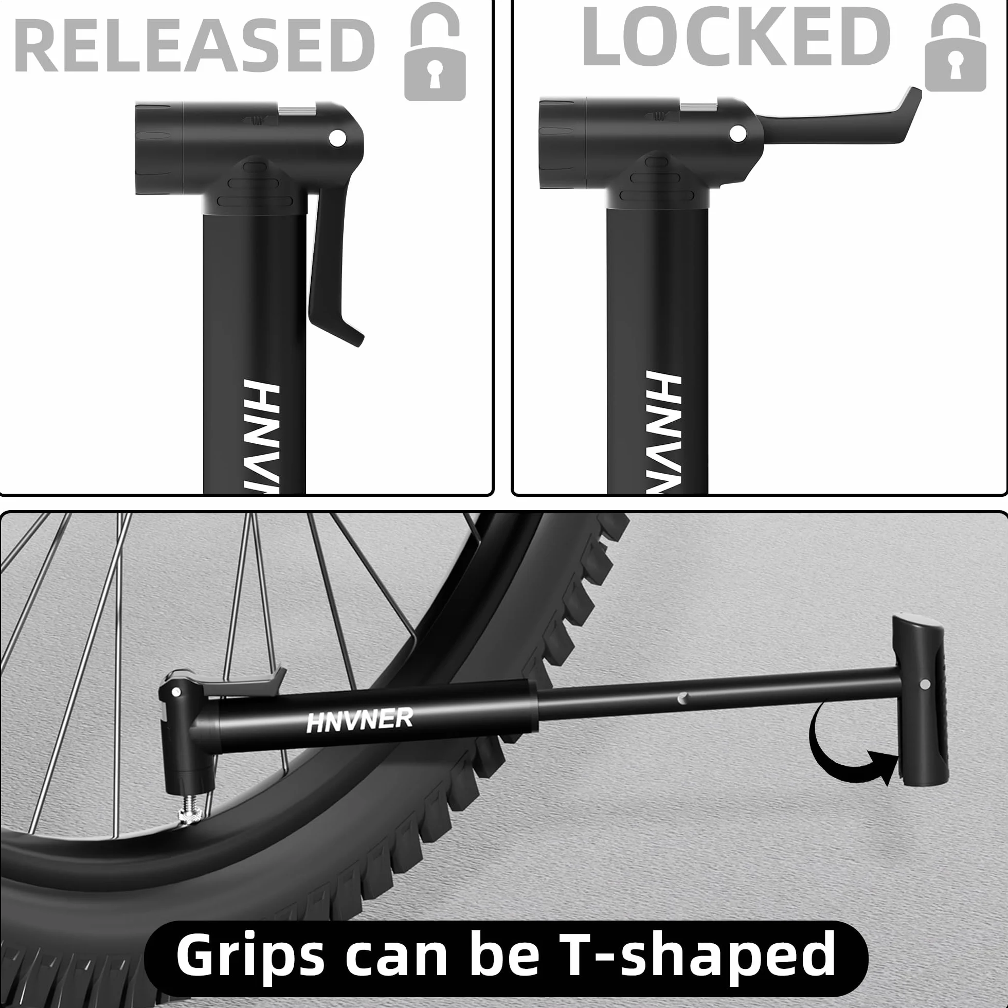 HNVNER Pompe à Vélo pour Schrader et Presta Valve,Mini Pompe avec Aiguille Gonflage,Pompe a Velo Portable Compacte légère avec Support de Fixation pour VTT, BMX, Moto et Ballon