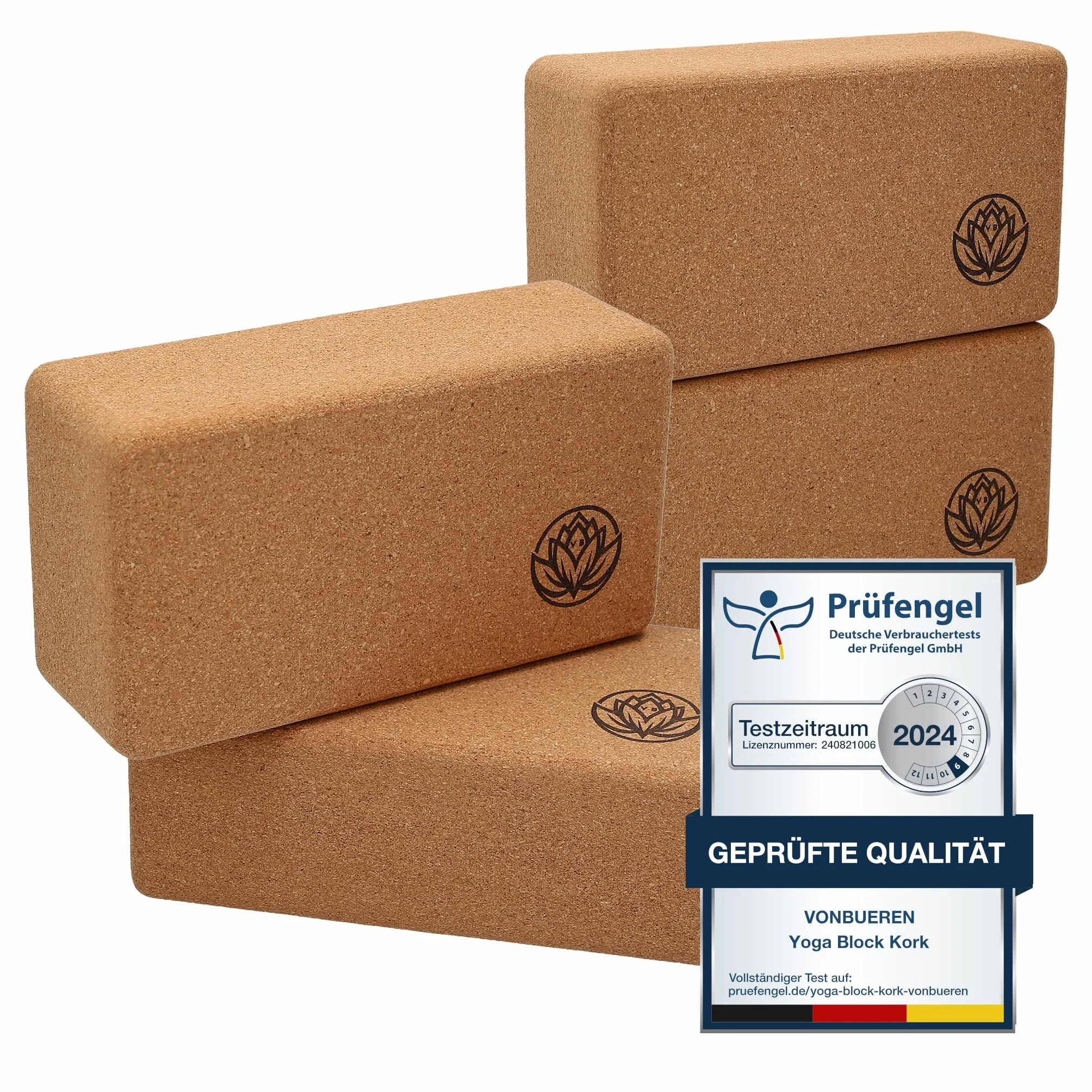 Bloc de yoga VonBueren | Blocs de yoga en liège | 22 x 12 x 7,5 cm par bloc de yoga | Accessoires de yoga pour homme et femme | Blocs de yoga | Blocs de yoga | Blocs de yoga