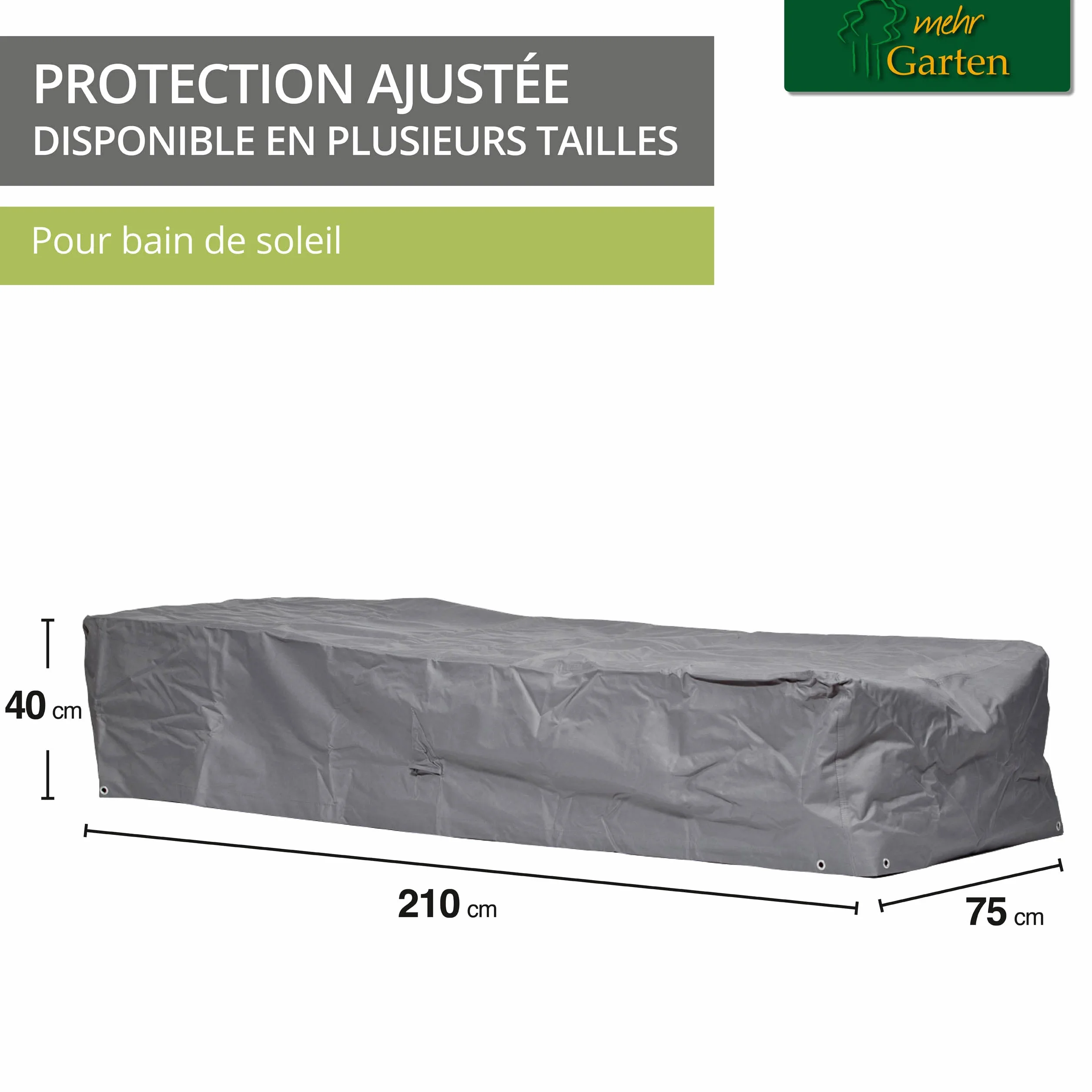 Housse de protection bain de soleil 210x75x40 cm polyester Oxford 600D gris