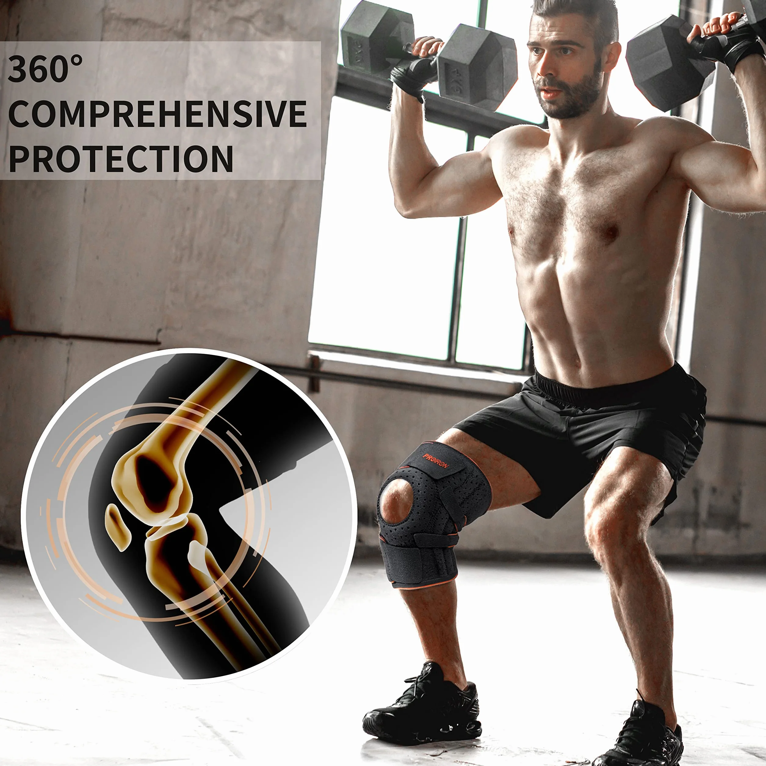 PROIRON Genouillère Sport Genouillère Régable, Genouillère Rotulienne et Ligamentaire avec Stabilisateur à ressort flexible Genouillères pour la Rotule,Noir