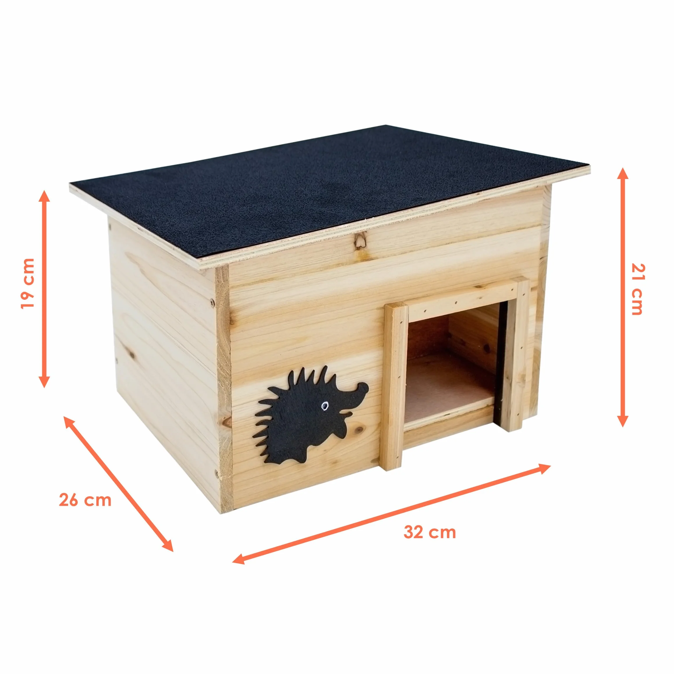 Spetebo Maison pour hérisson en bois avec entrée labyrinthe 32 x 21 cm Hôtel d'hiver toit plat noir Niche pour hérisson