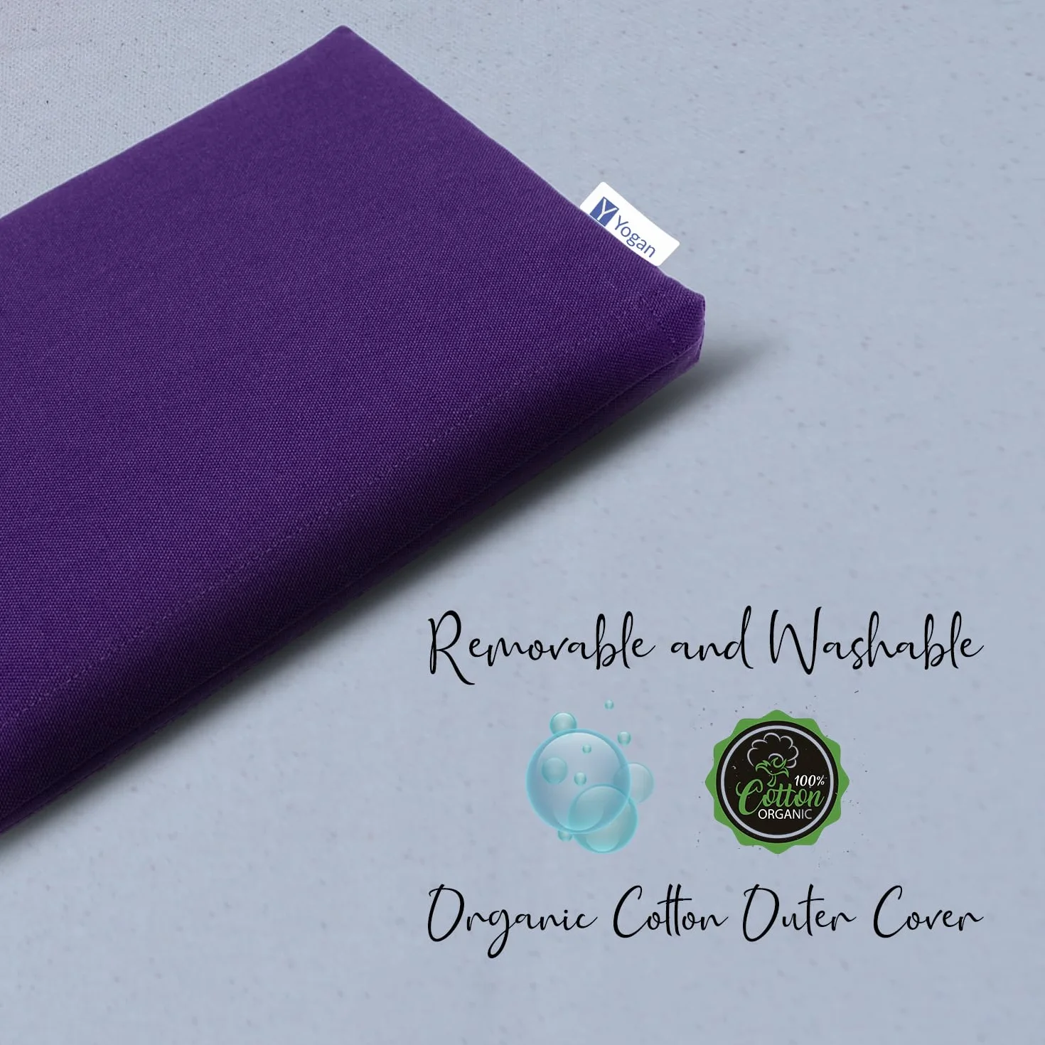 Yogan Coussin de tête pour yoga/pilates | Housse extérieure en coton bio (amovible et lavable) | Housse intérieure avec rembourrage en fibre recyclée | 30 x 20 x 2,5 cm