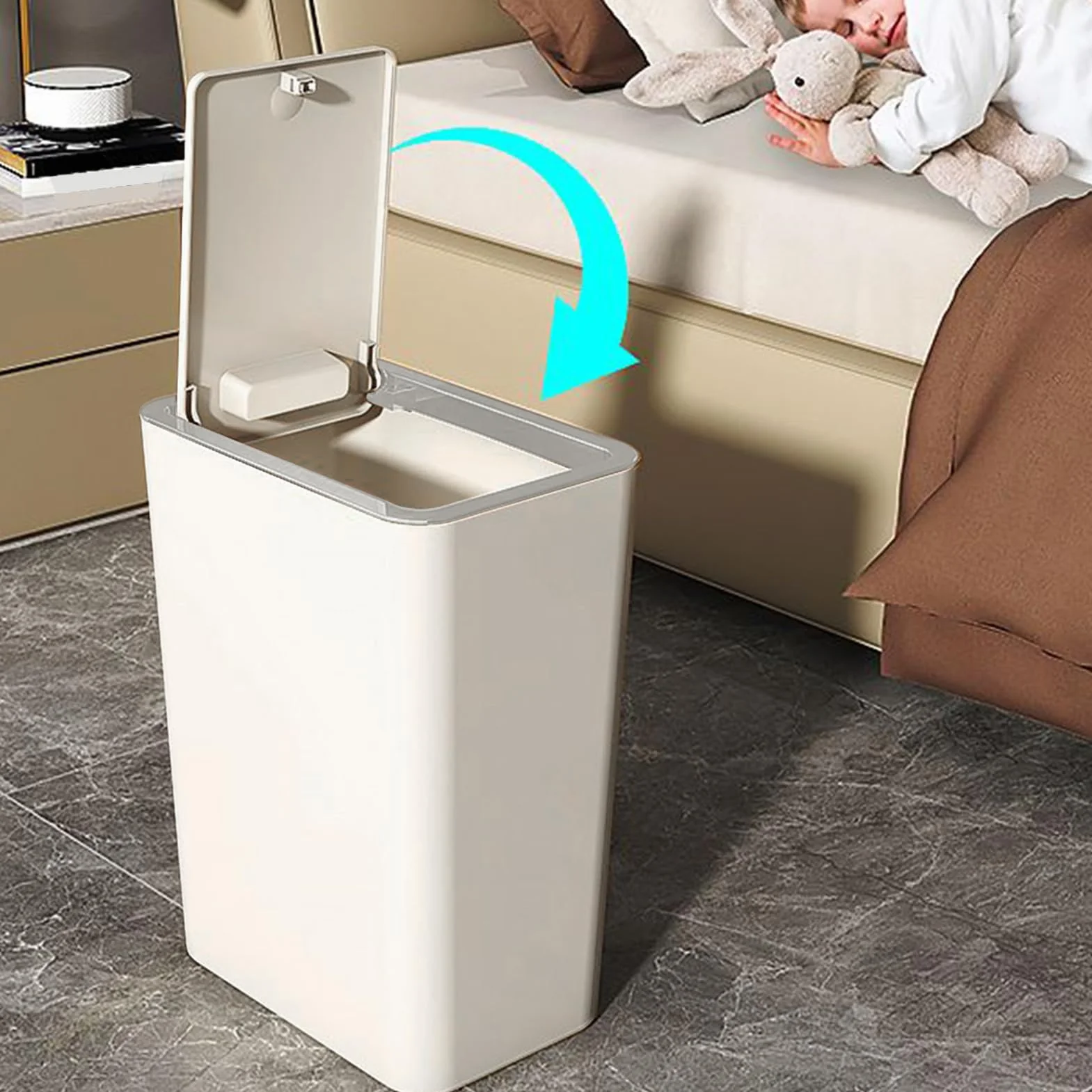 Poubelle Salle Bain Plastique Avec Couvercle 10L 33x9.5x13cm Poubelle Cuisine Bureau