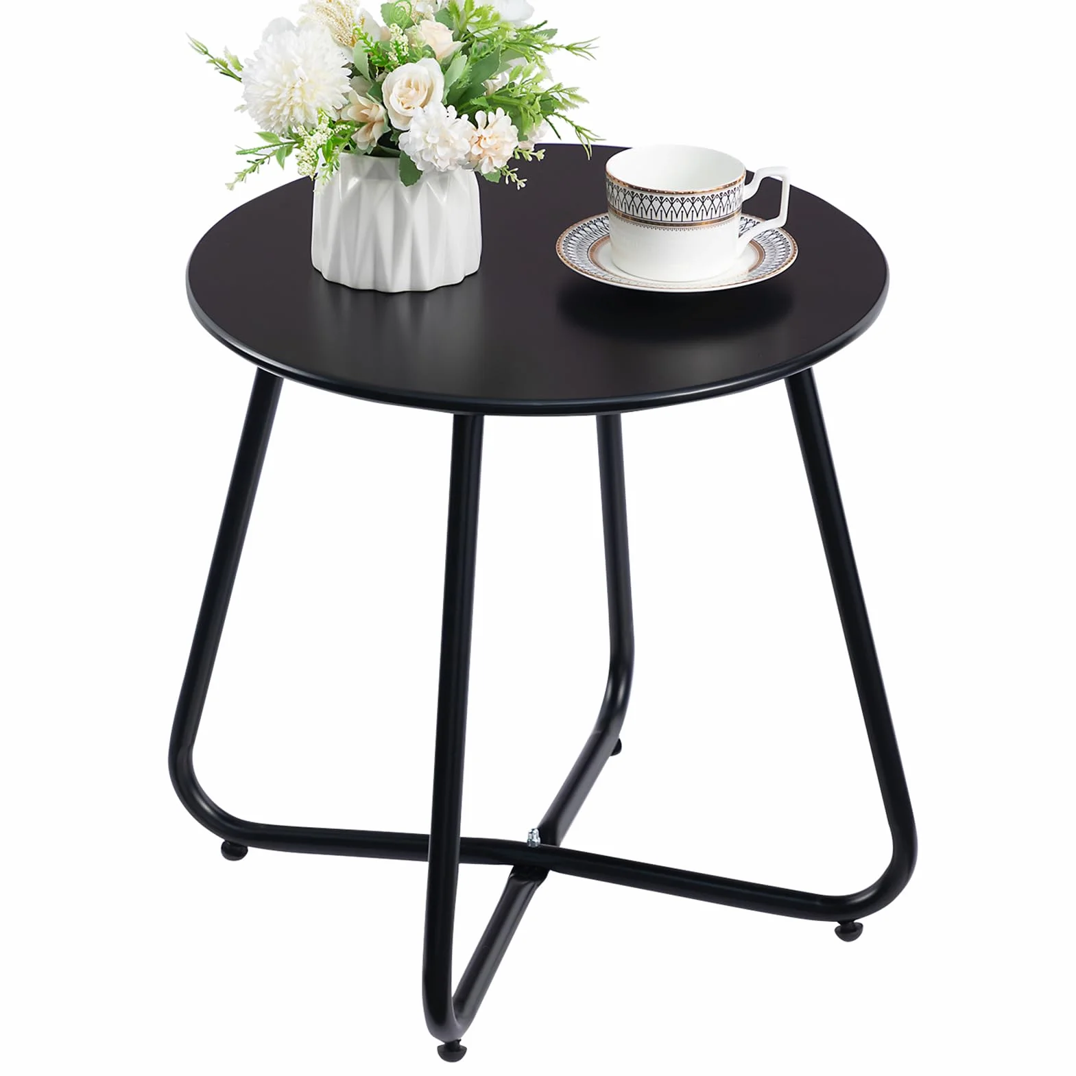 HollyHOME Petite Table Exterieur Ronde Table Basse Patio Métal Noir