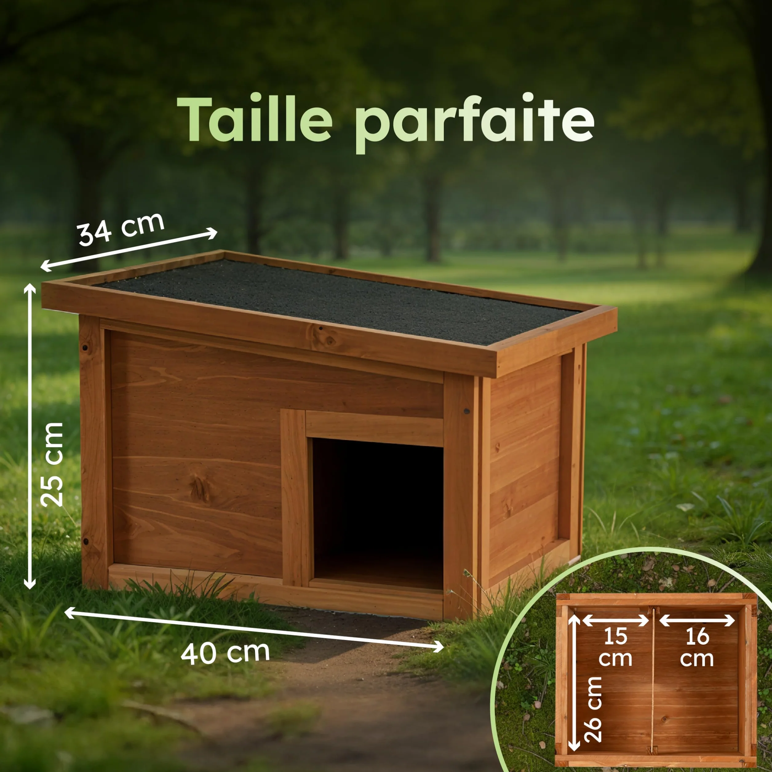 Moorland Cabane pour Hérissons en Bois FSC 40×34 cm – Maison Herisson Extérieur avec Toit Étanche & Amovible, Entrée Labyrinthe Ventilée – Modèle IH1
