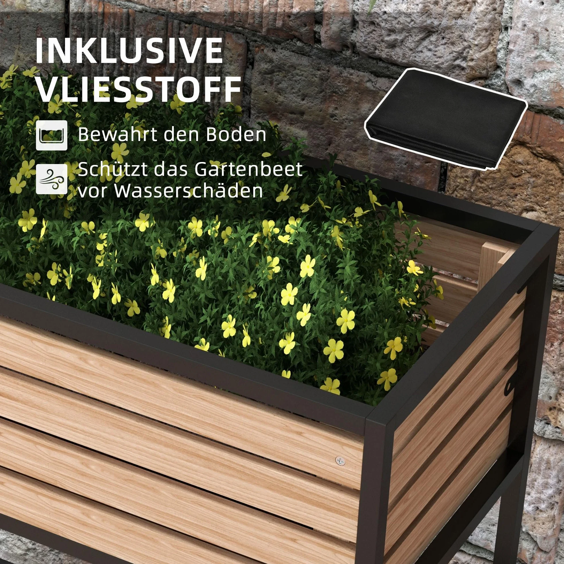 Outsunny Bac à fleurs surélevé en bois 2 niveaux avec étagère 83 x 39 x 100 cm brun clair