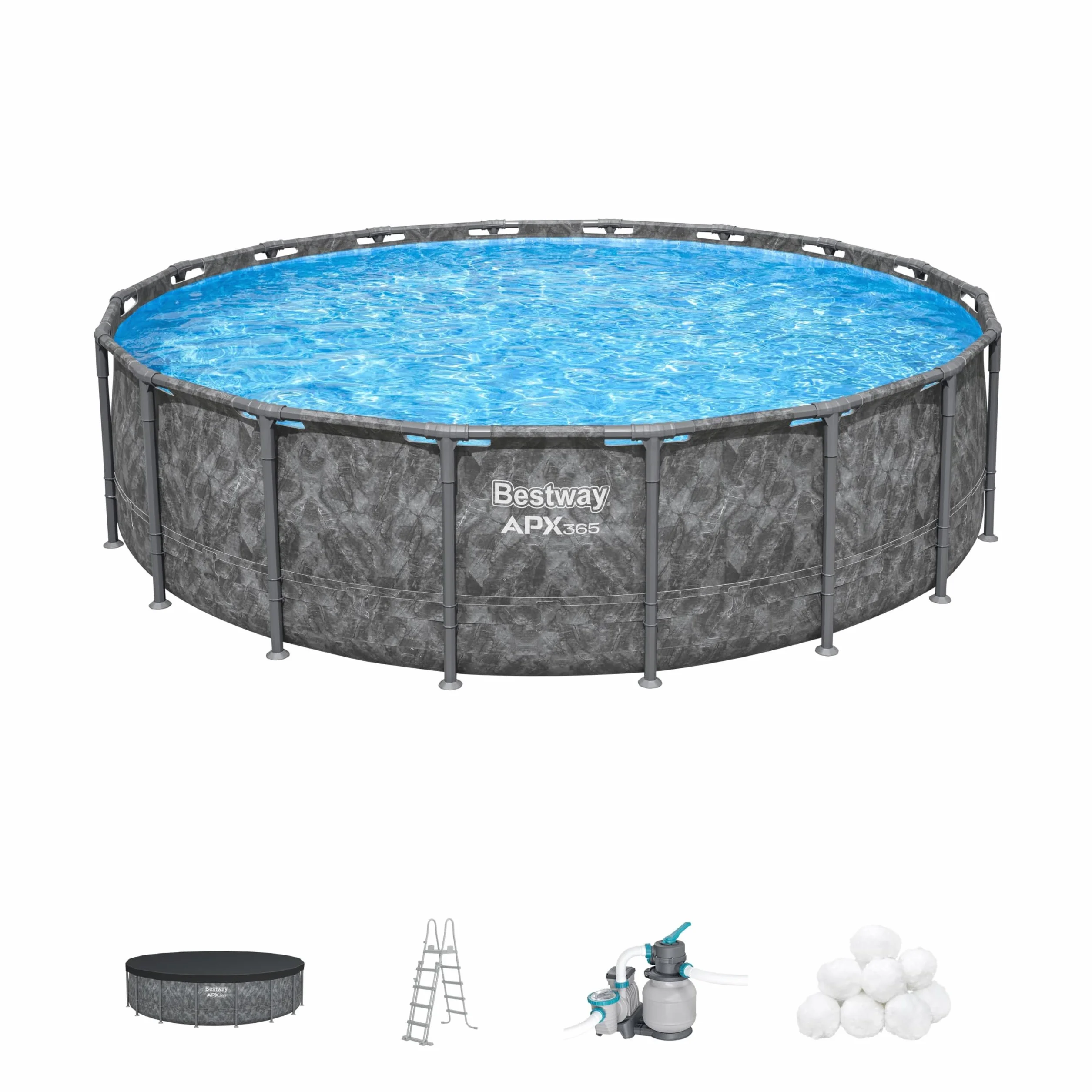 Bestway APX 365-549 cm x 549 cm x 132 cm Kit Piscine Hors Sol Ronde Gris foncé