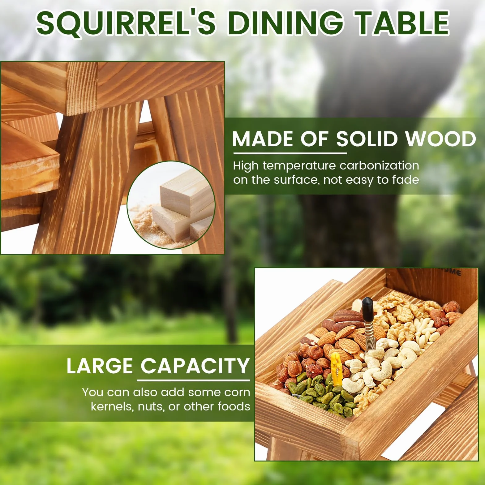 Mangeoire à écureuil en Bois avec Parapluie, Table de Pique-Nique Extérieur Solide
