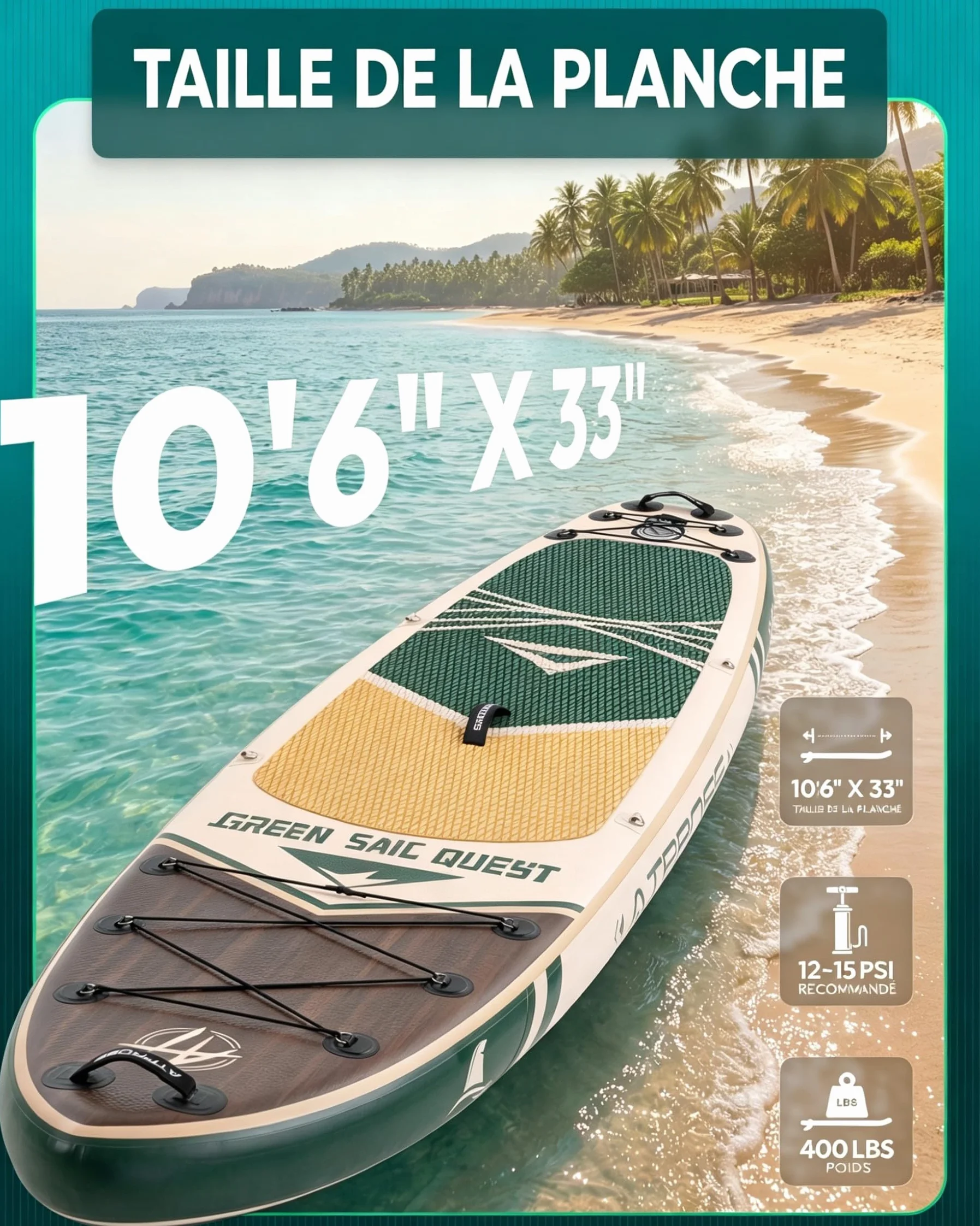 Stand Up Paddle Gonflable Adulte avec Siège Kayak & Accessoires, 320x84cm Planche de Sup Extra Large pour 2 Personnes, Charge 200kg, Kayak Gonflable 2 Places Stable et Antidérapant pour Surf