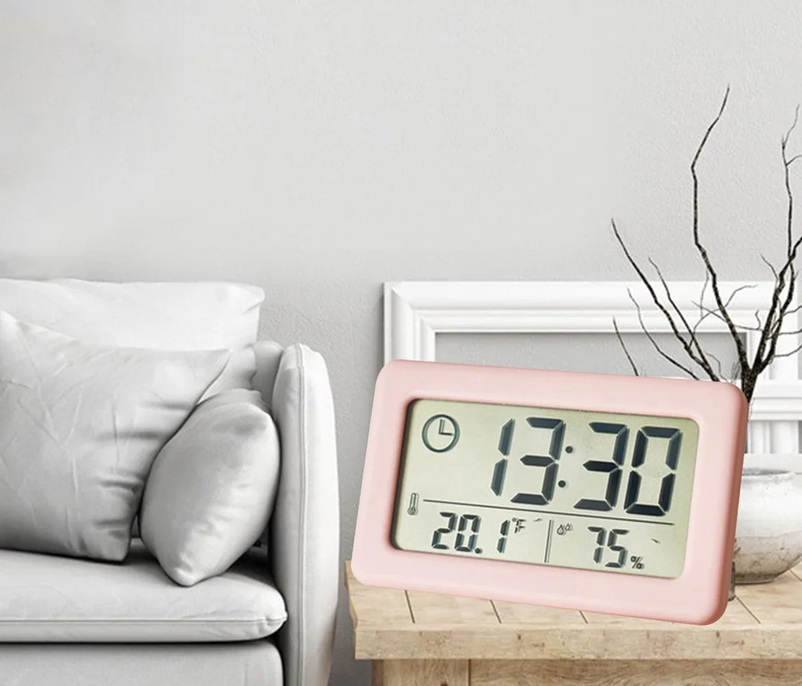 Thermomètre Hygromètre Numérique LCD Grand Écran 12/24 Heures Suspendu Debout Batterie