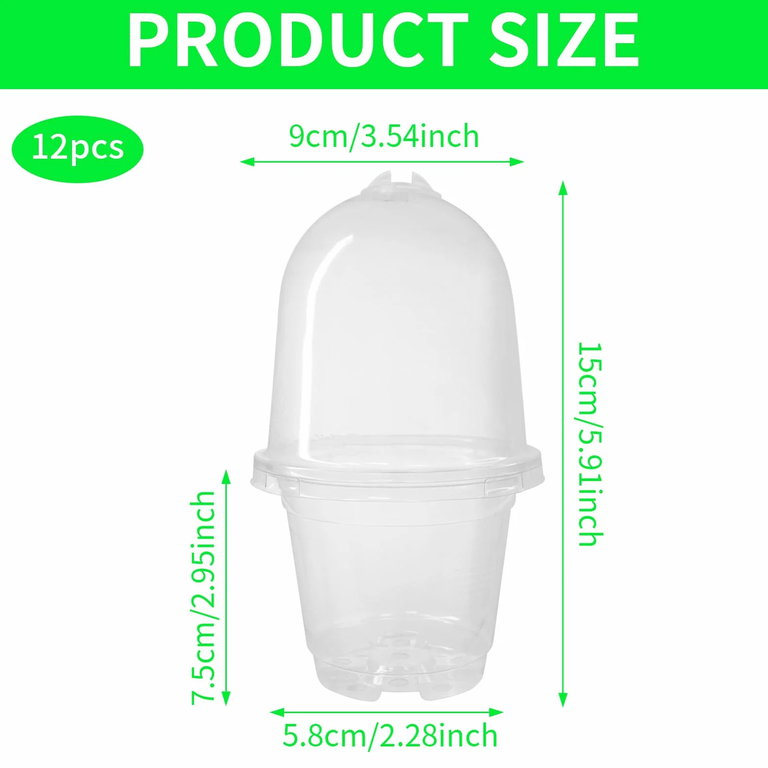 Pots de Semis 9cm Plastique Transparent Godets repiquage avec Trous de Drainage 12 Pièces