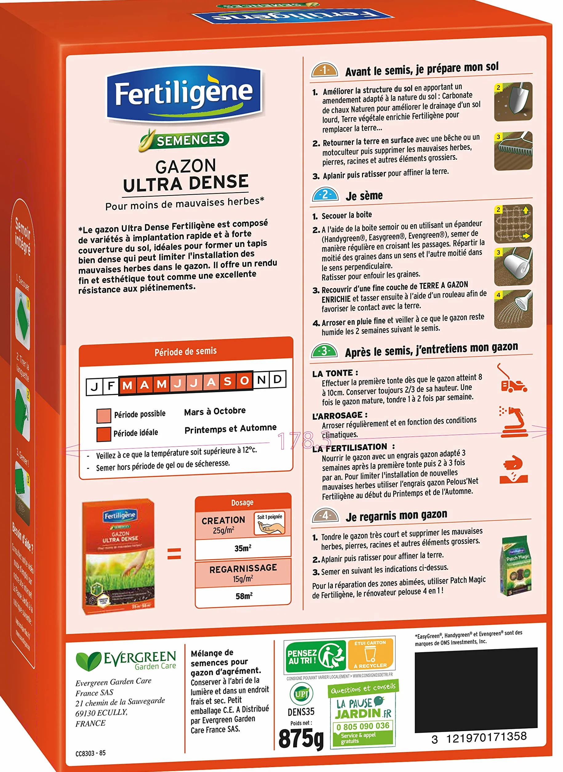FERTILIGENE DENS35 Semences Gazon Ultra Dense 875 g 35 m²