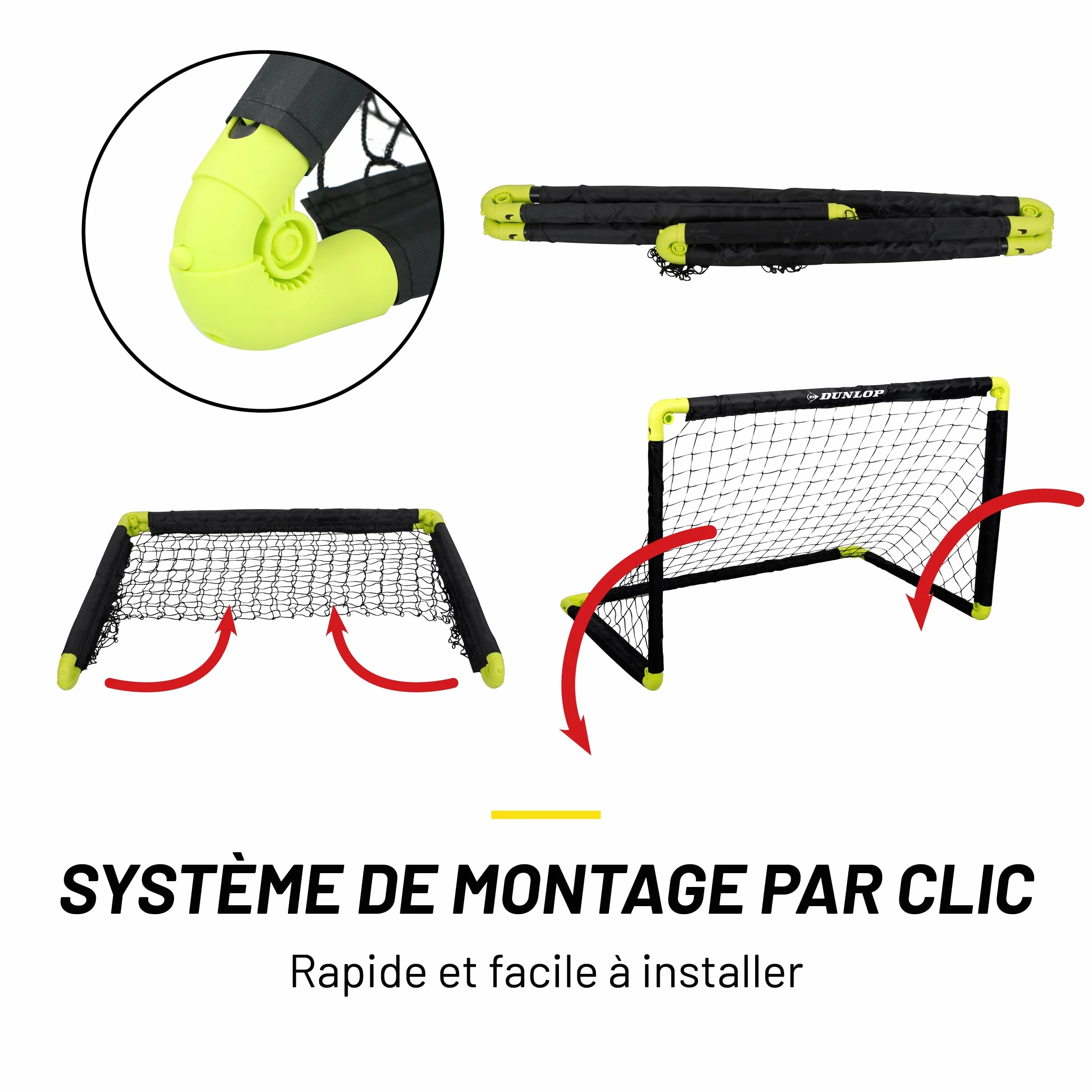 Dunlop Cage de Foot - But de Foot Enfant - Mini But Pliable et Montage Rapide - Kit Entrainement Football pour Enfants et Adultes - Cage Foot Exterieur et Interieur - Noir/Jaune