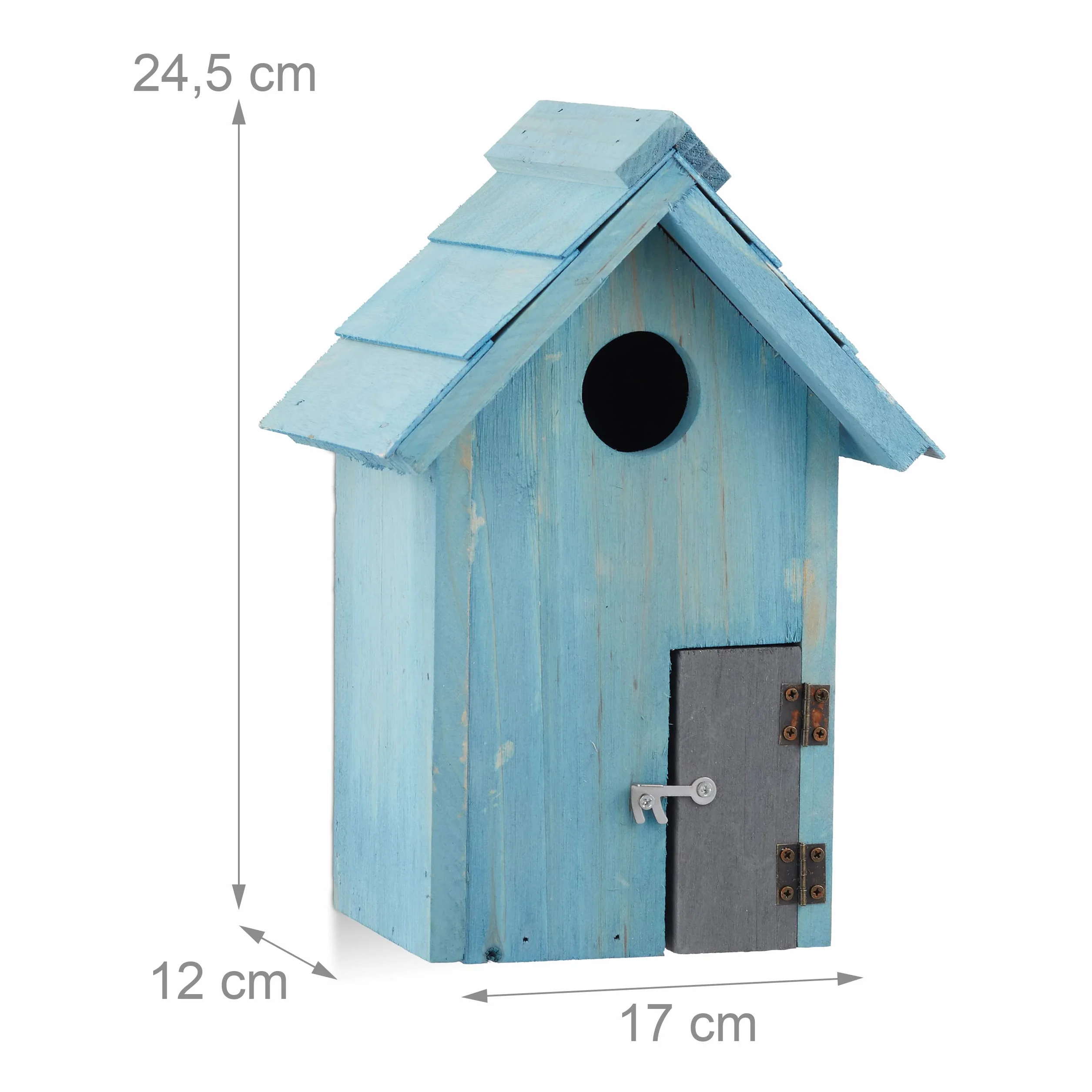 Relaxdays Nichoir à oiseaux en bois forme de petite maison bleu clair 24,3 x 17 x 12 cm