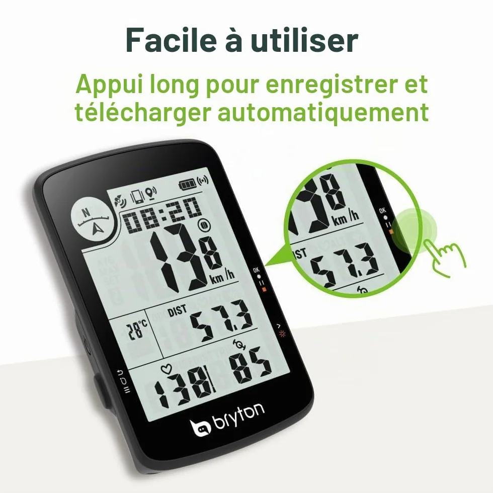 Bryton Rider 17 Ordinateur de vélo GPS sans Fil avec écran LCD 3" Compatible avec Radar de vélo, autonomie de 25 Heures, Bluetooth, étanche, Piste en Direct