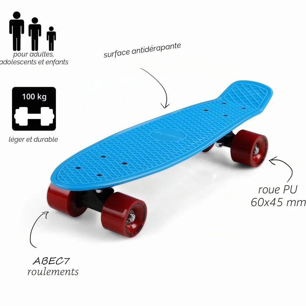 Monzana Skateboard 22' Roues ABEC 7 Pennyboard Design rétro Adultes Enfants Adolescents Mini Cruiser Planche à Roues