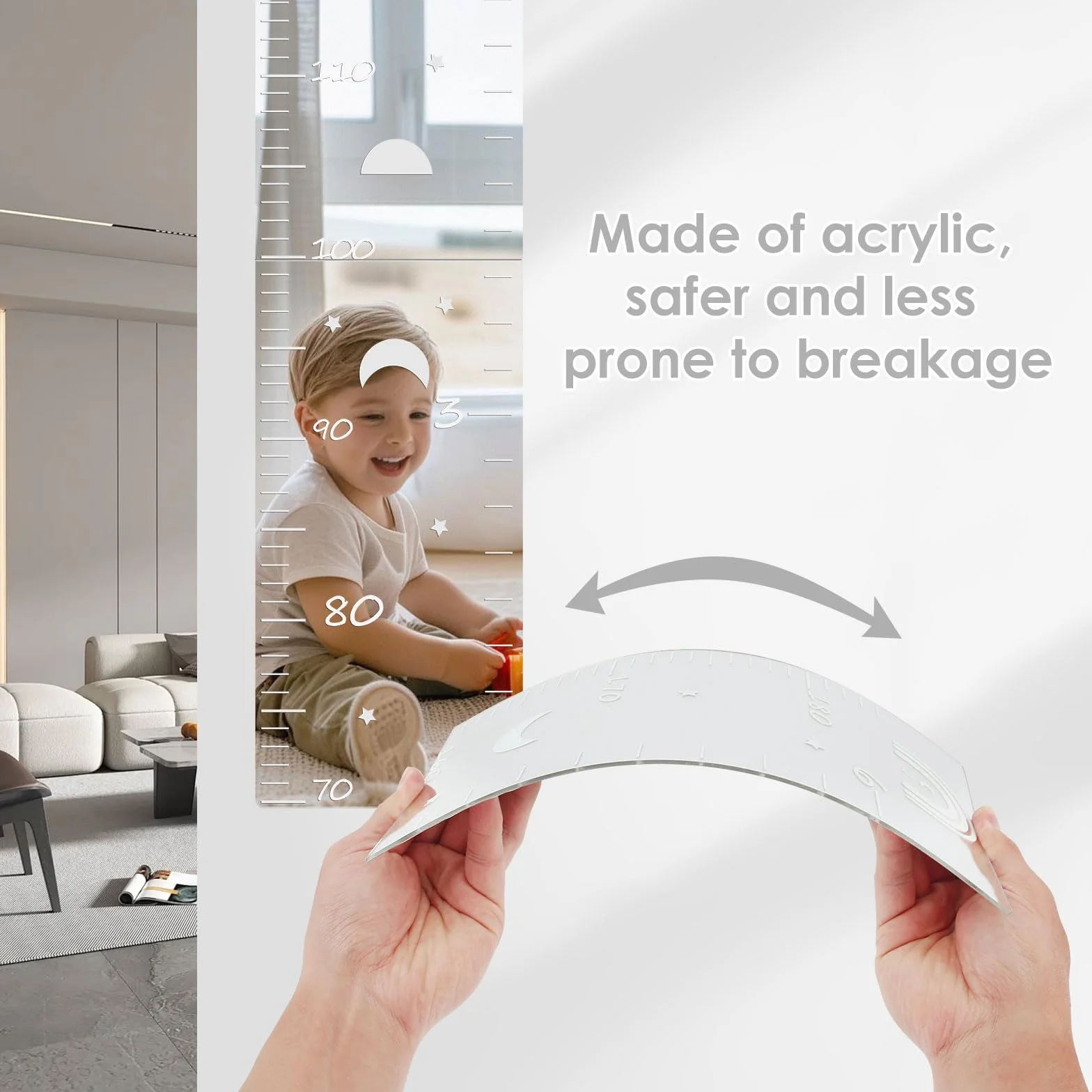 Tableau de croissance enfant 3 en 1 miroir autocollants règle souple mur puzzle hauteur