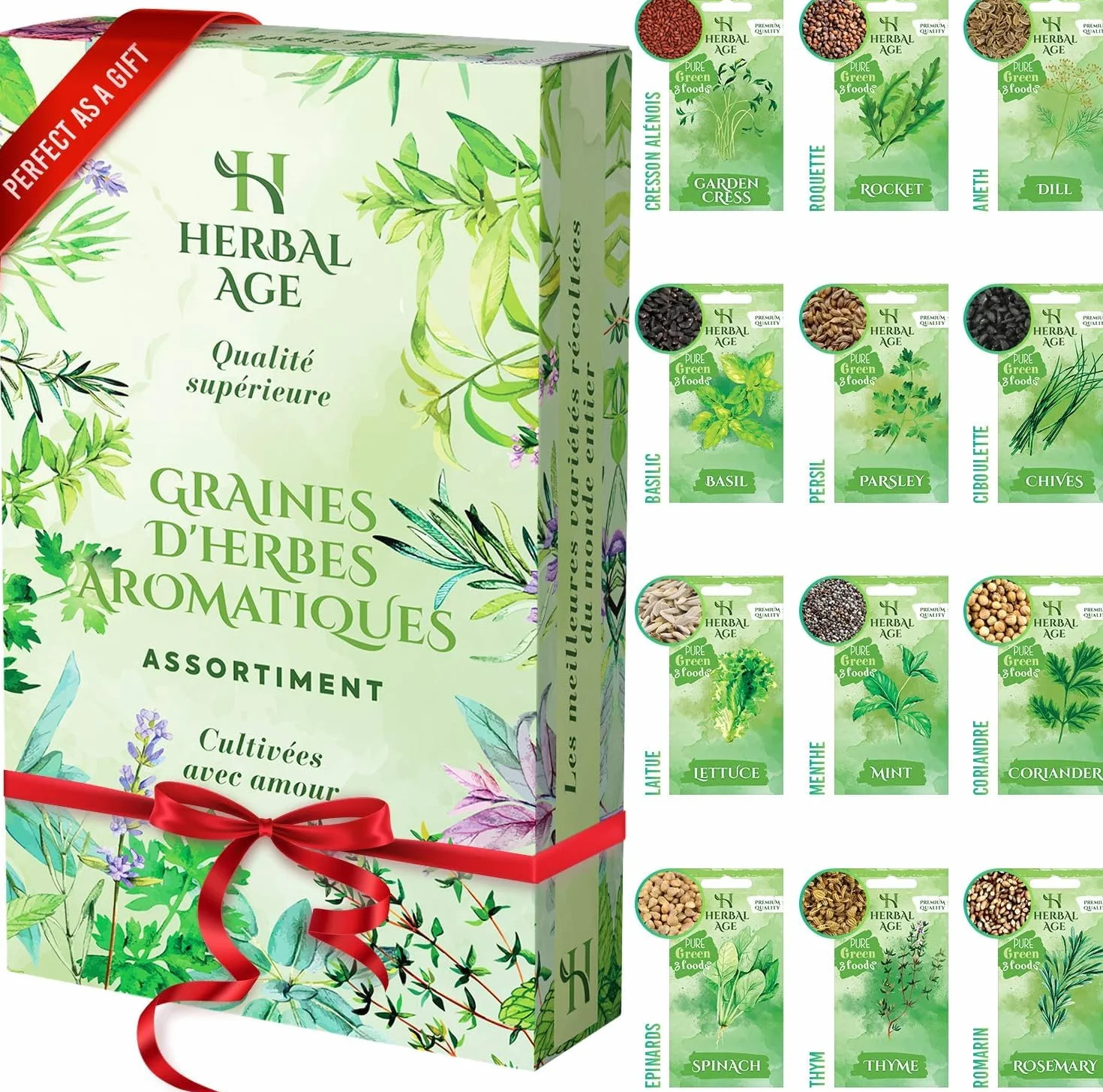 HERBAL AGE 12 Variétés de Plantes d'Herbes, 8700 Graines d'Herbes, Kit de Jardinieres Exterieur